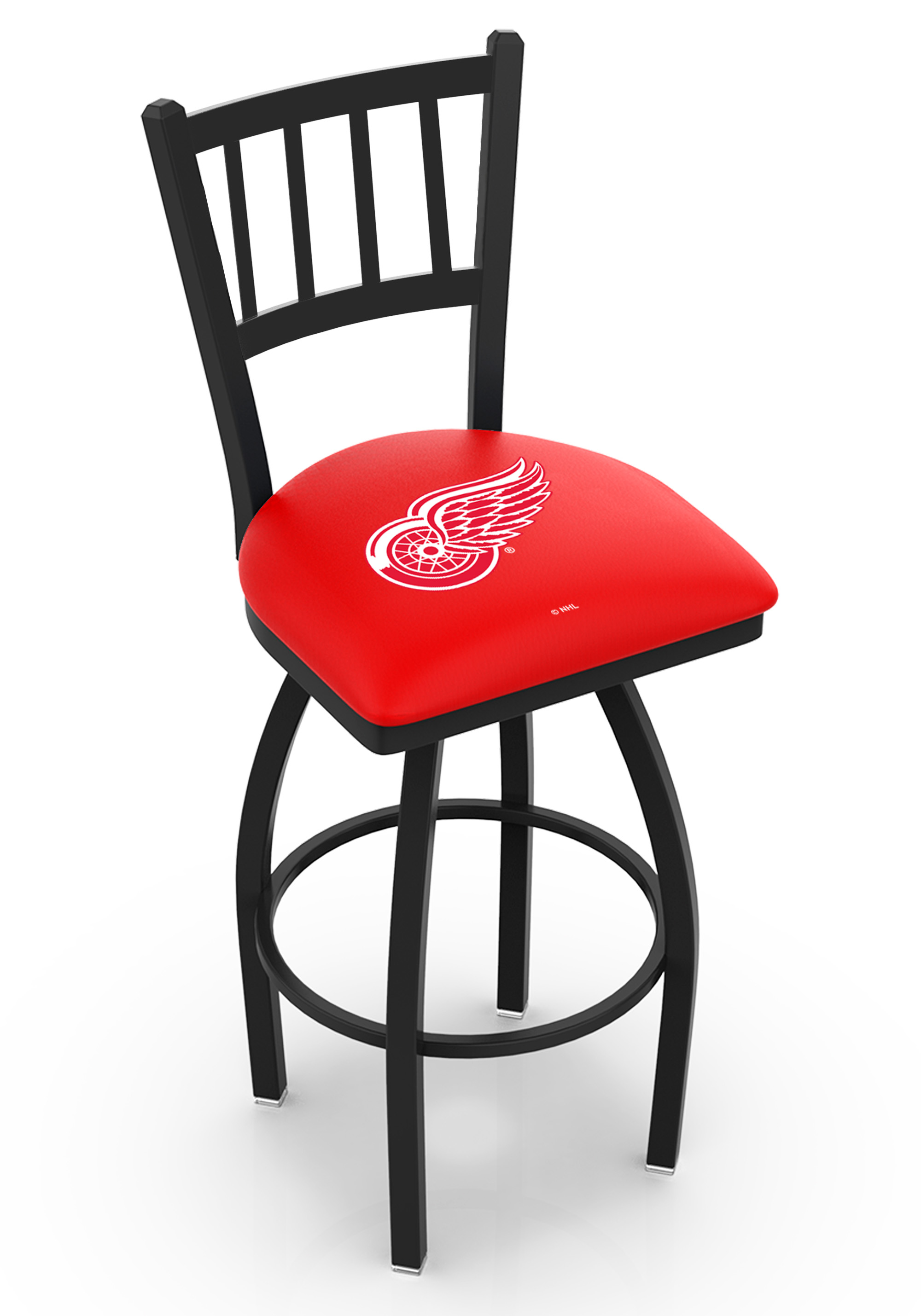 L018 - 25" Black Wrinkle Detroit Red Wings Swivel Bar Stool with Jailhouse Style Back by  Co.