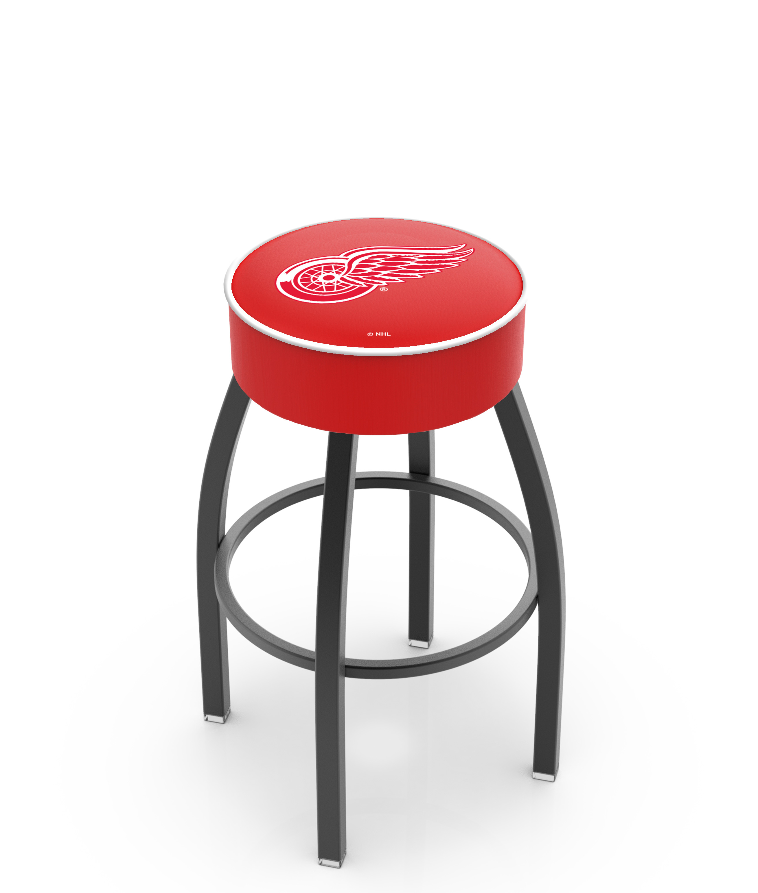 L8B125DetRed 25 in. 4 in. Detroit Red Wings Cushion Seat With Black Wrinkle Base Swivel Bar Stool