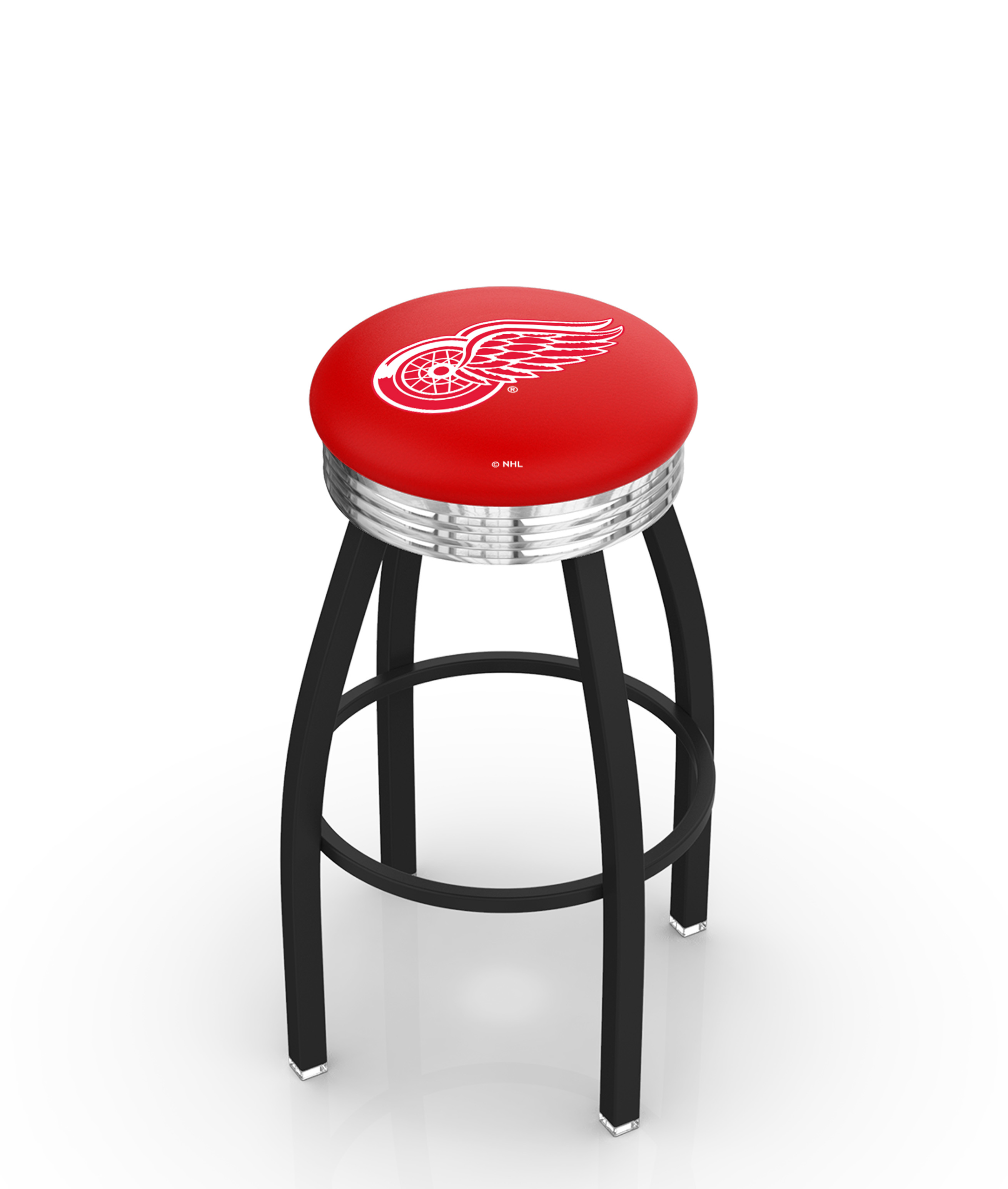 25" L8B3C - Black Wrinkle Detroit Red Wings Swivel Bar Stool with Chrome 2.5" Ribbed Accent Ring by  Company