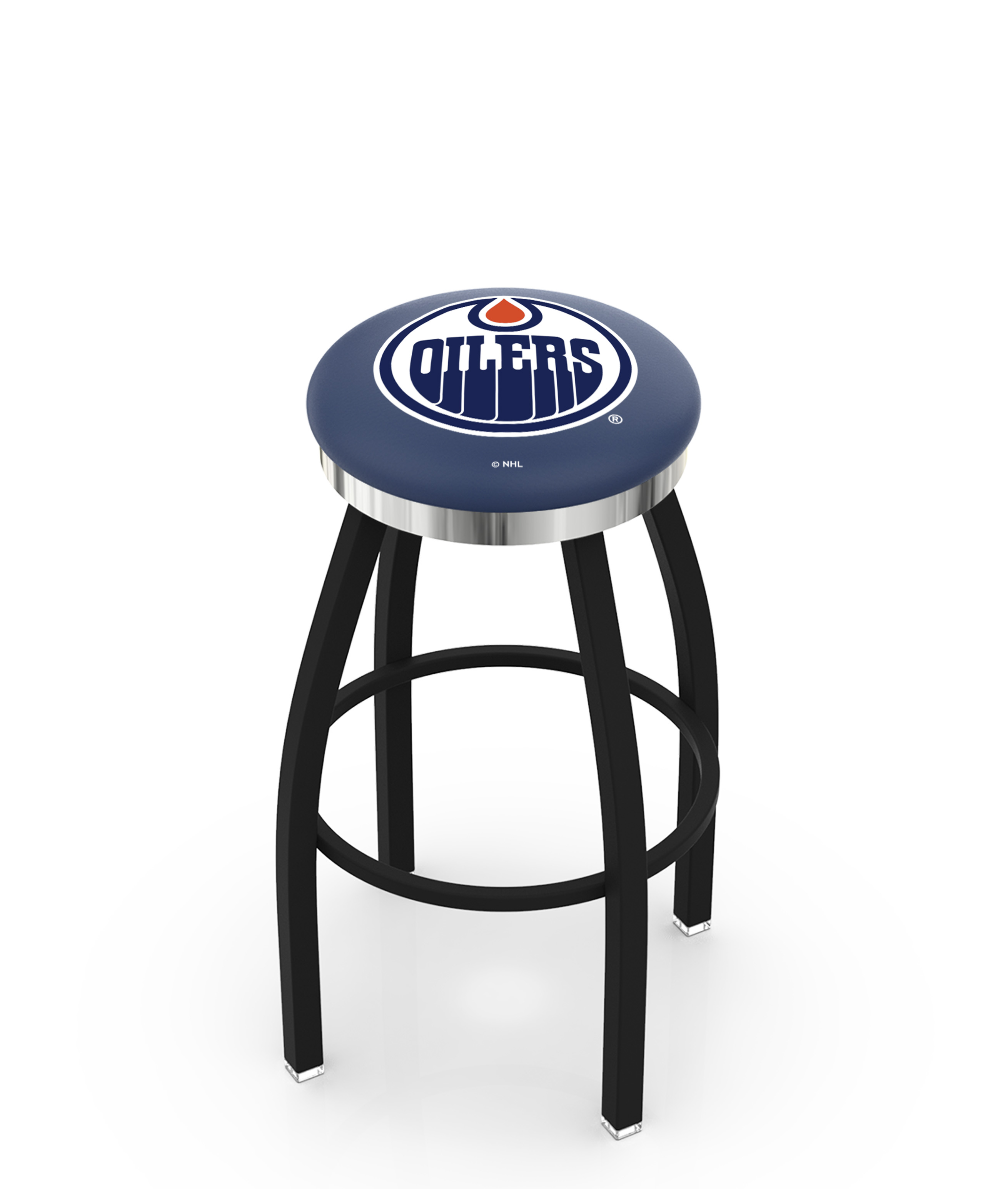 30" L8B2C - Black Wrinkle Edmonton Oilers Swivel Bar Stool with Chrome Accent Ring by  Company
