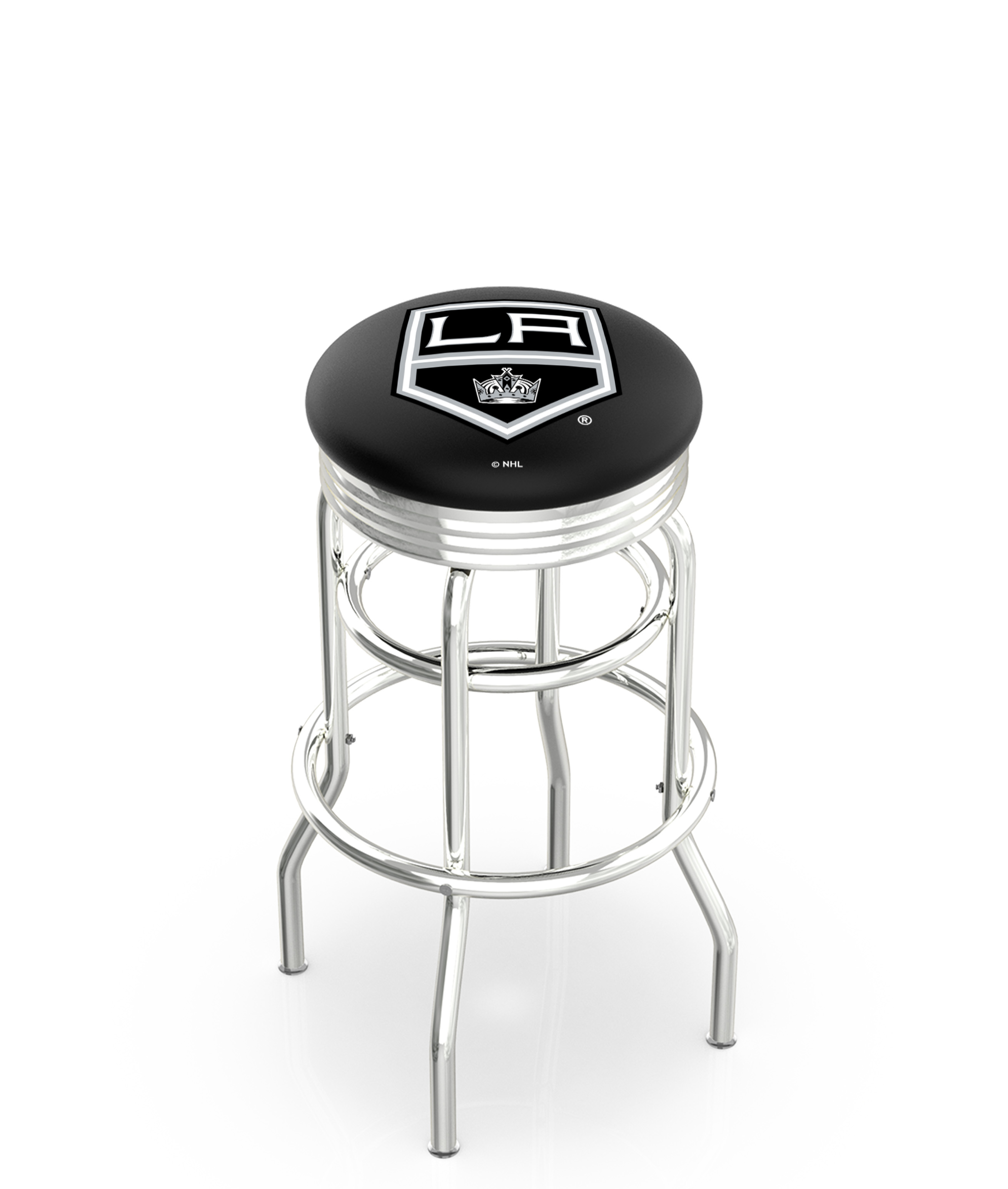 30" L7C3C - Chrome Double Ring Los Angeles Kings Swivel Bar Stool with 2.5" Ribbed Accent Ring by  Company