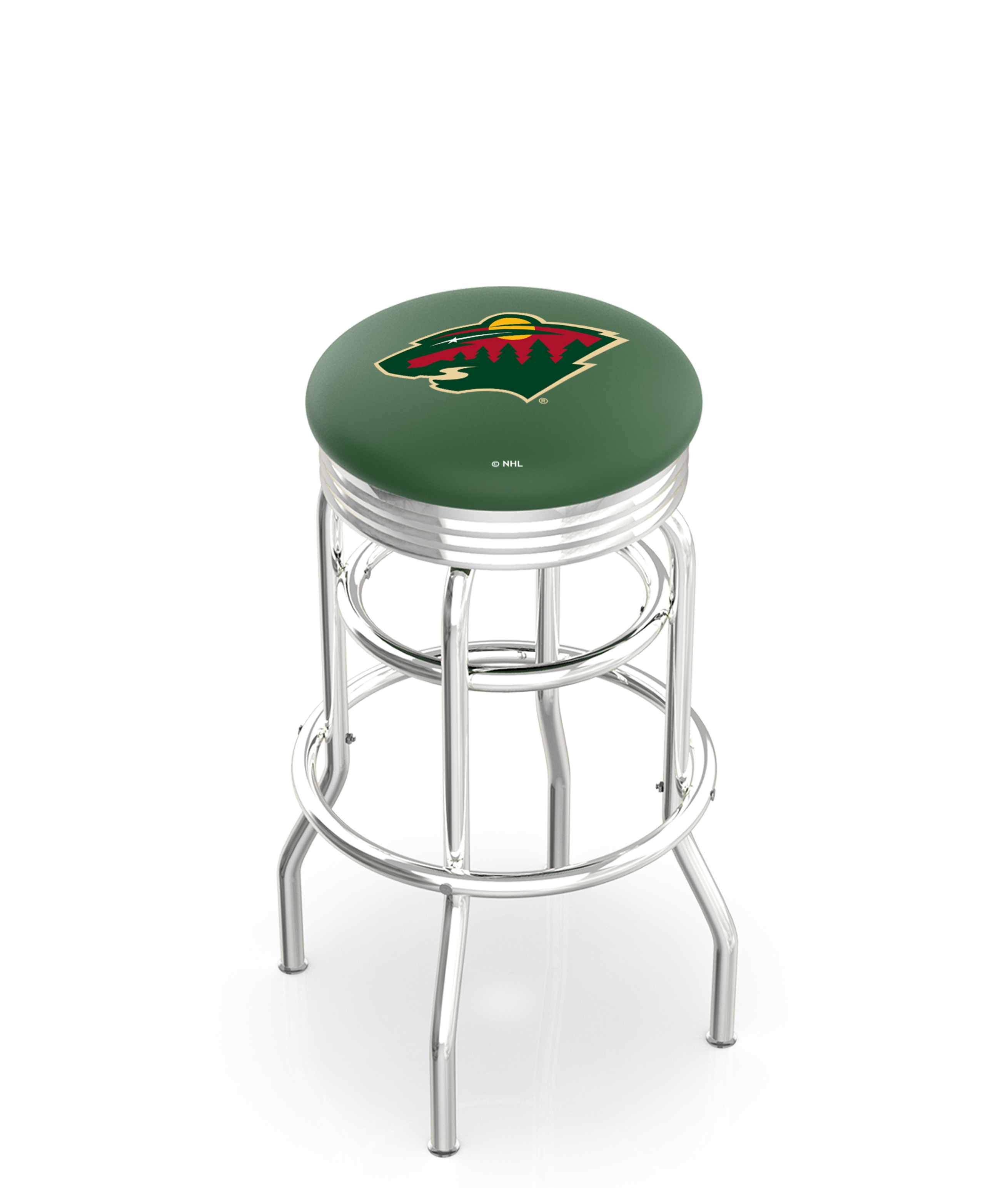 30" L7C3C - Chrome Double Ring Minnesota Wild Swivel Bar Stool with 2.5" Ribbed Accent Ring by  Company