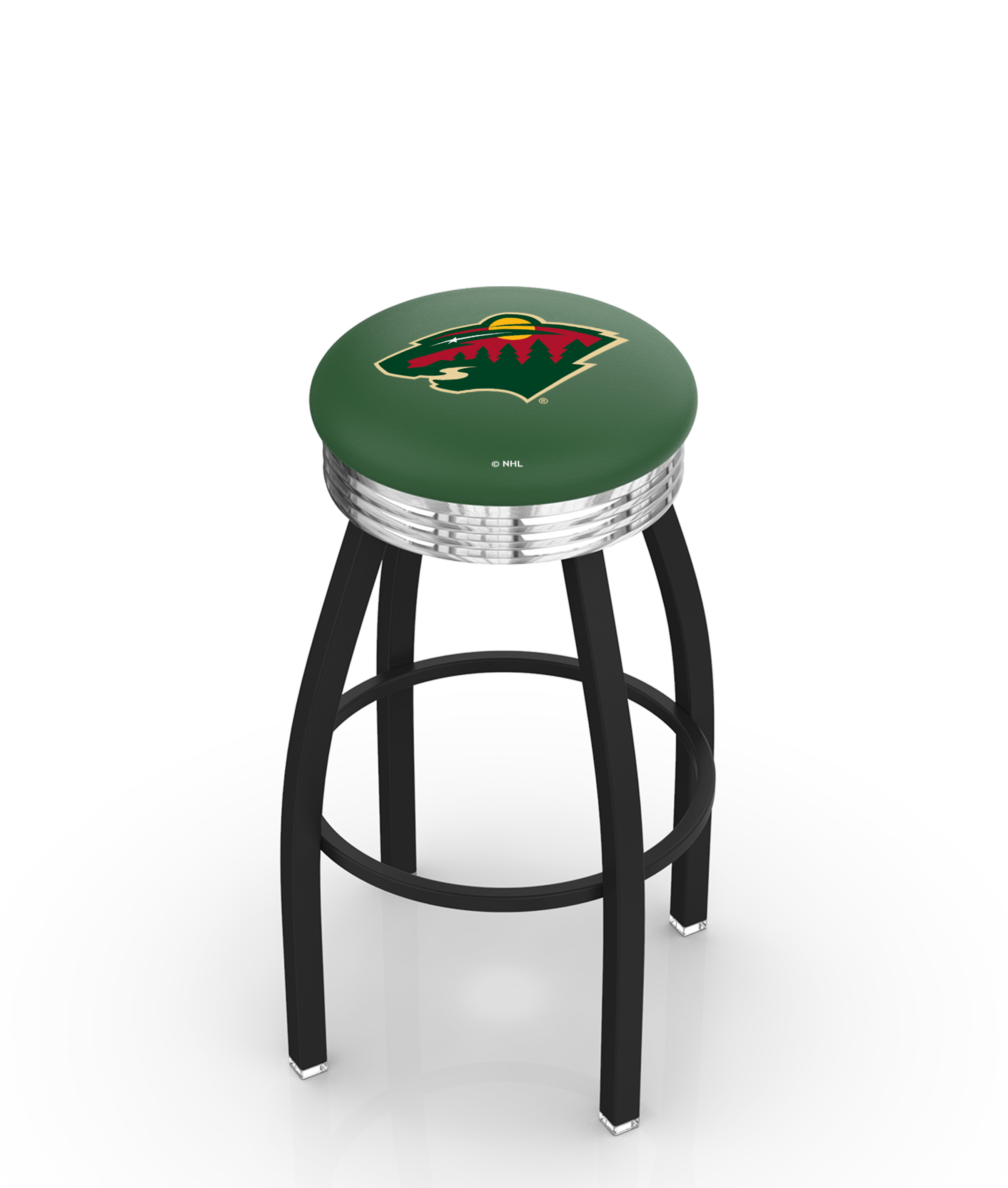 25" L8B3C - Black Wrinkle Minnesota Wild Swivel Bar Stool with Chrome 2.5" Ribbed Accent Ring by  Company