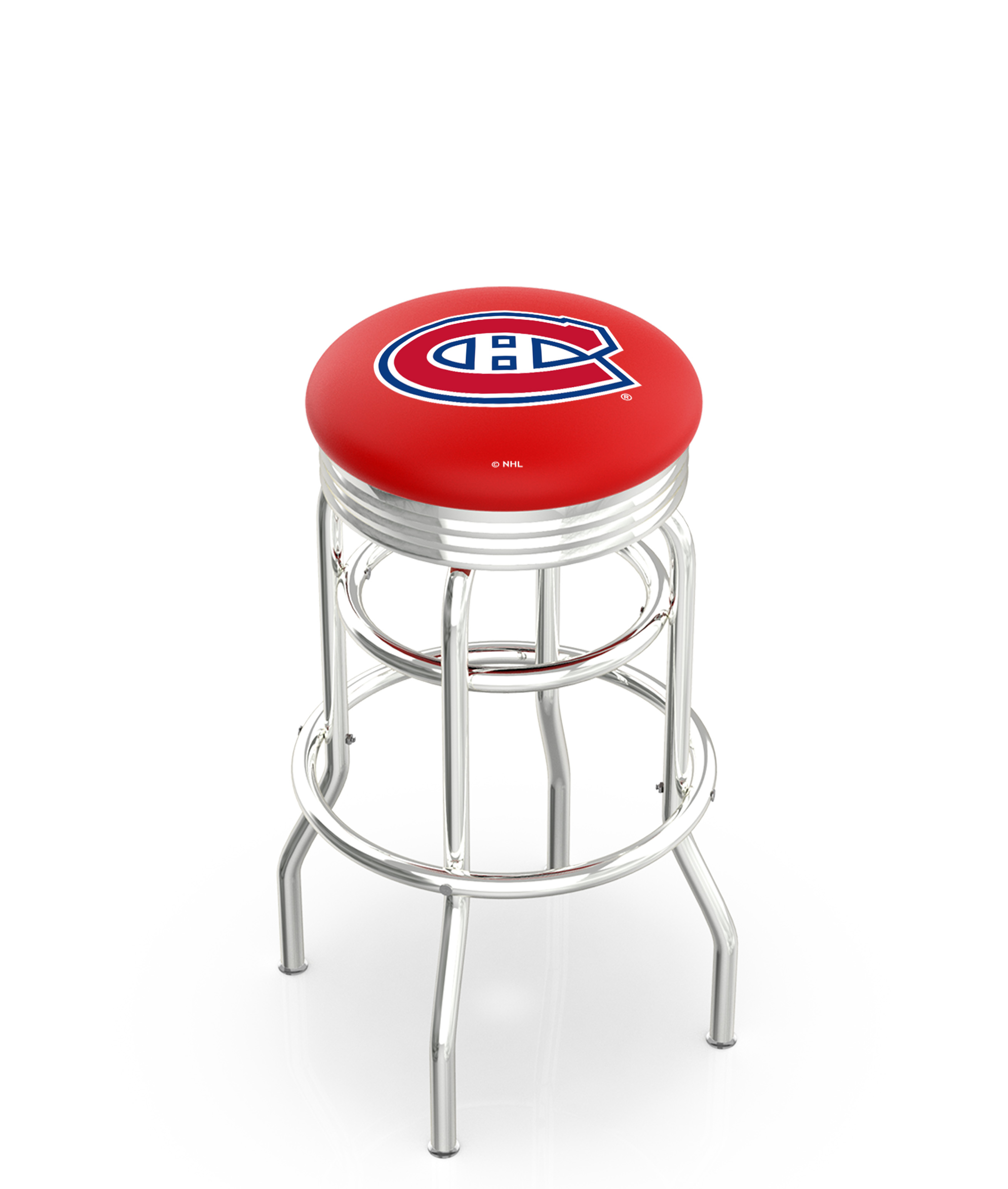 25" L7C3C - Chrome Double Ring Montreal Canadiens Swivel Bar Stool with 2.5" Ribbed Accent Ring by  Company