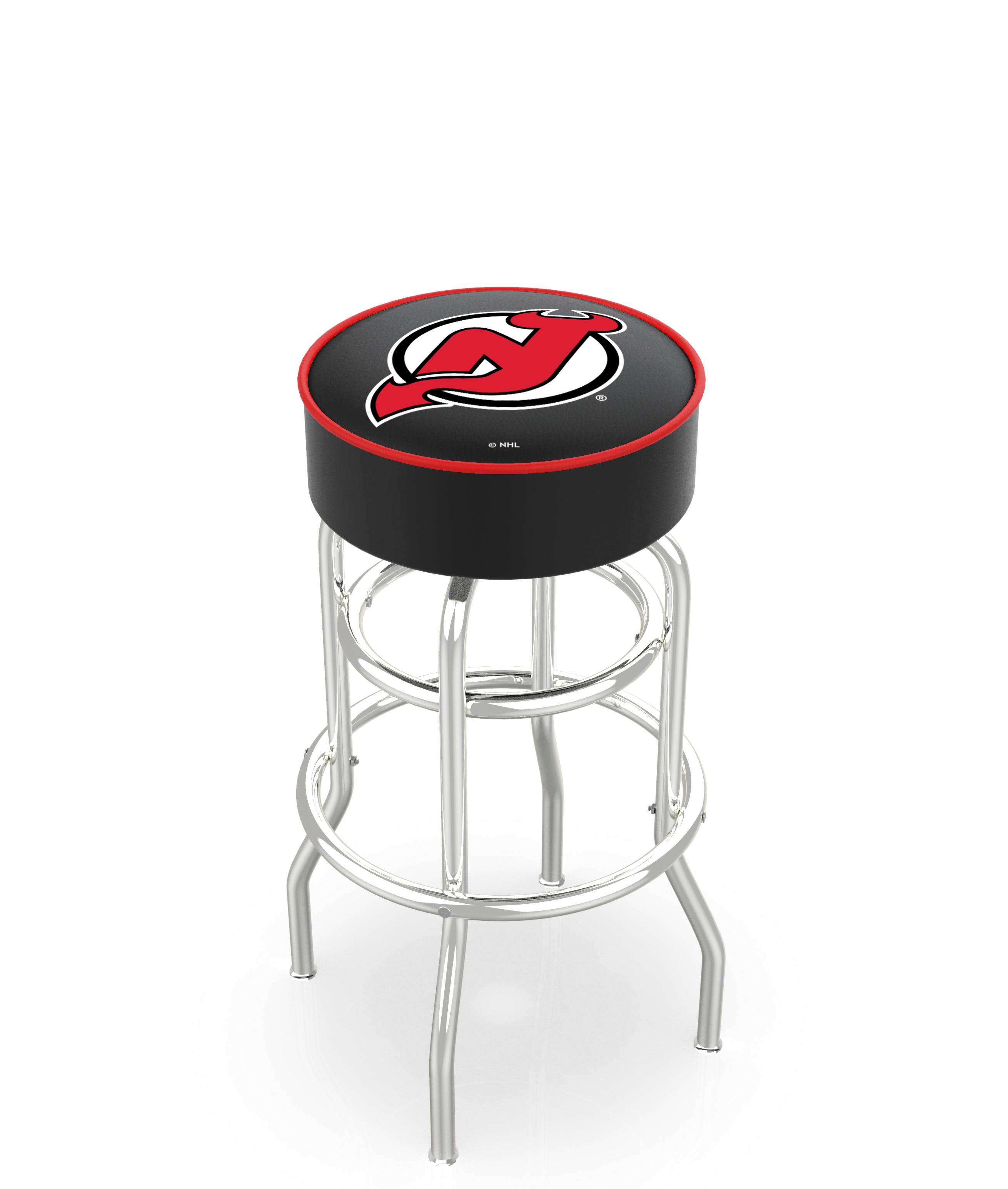 30" L7C1 - 4" New Jersey Devils Cushion Seat with Double-Ring Chrome Base Swivel Bar Stool by  Company