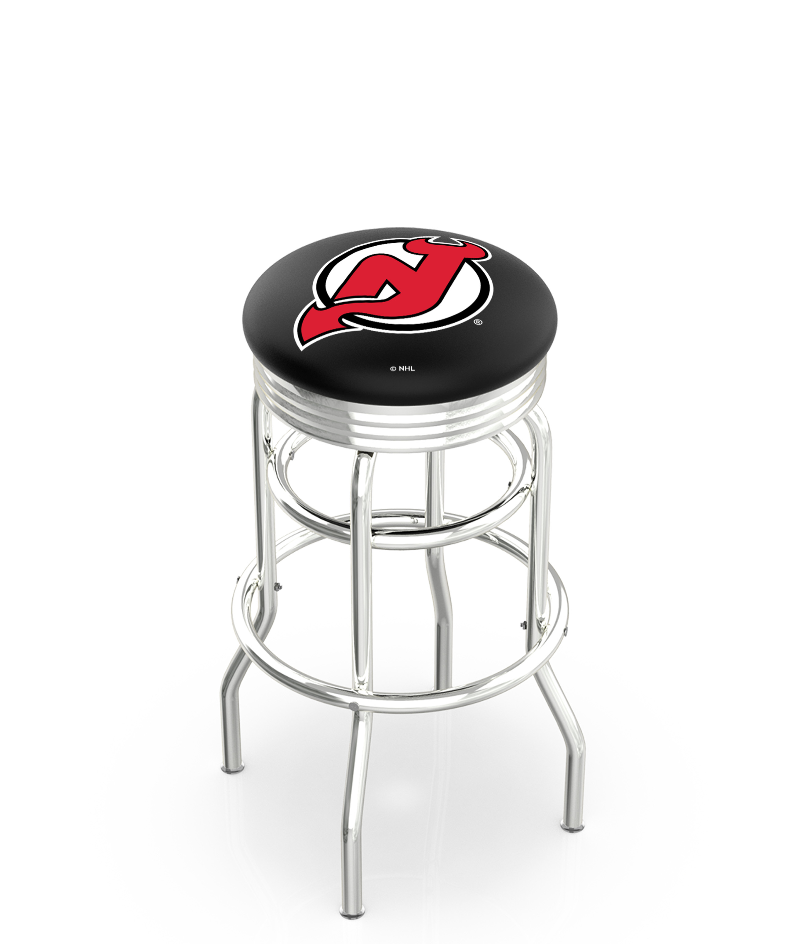 30" L7C3C - Chrome Double Ring New Jersey Devils Swivel Bar Stool with 2.5" Ribbed Accent Ring by  Company