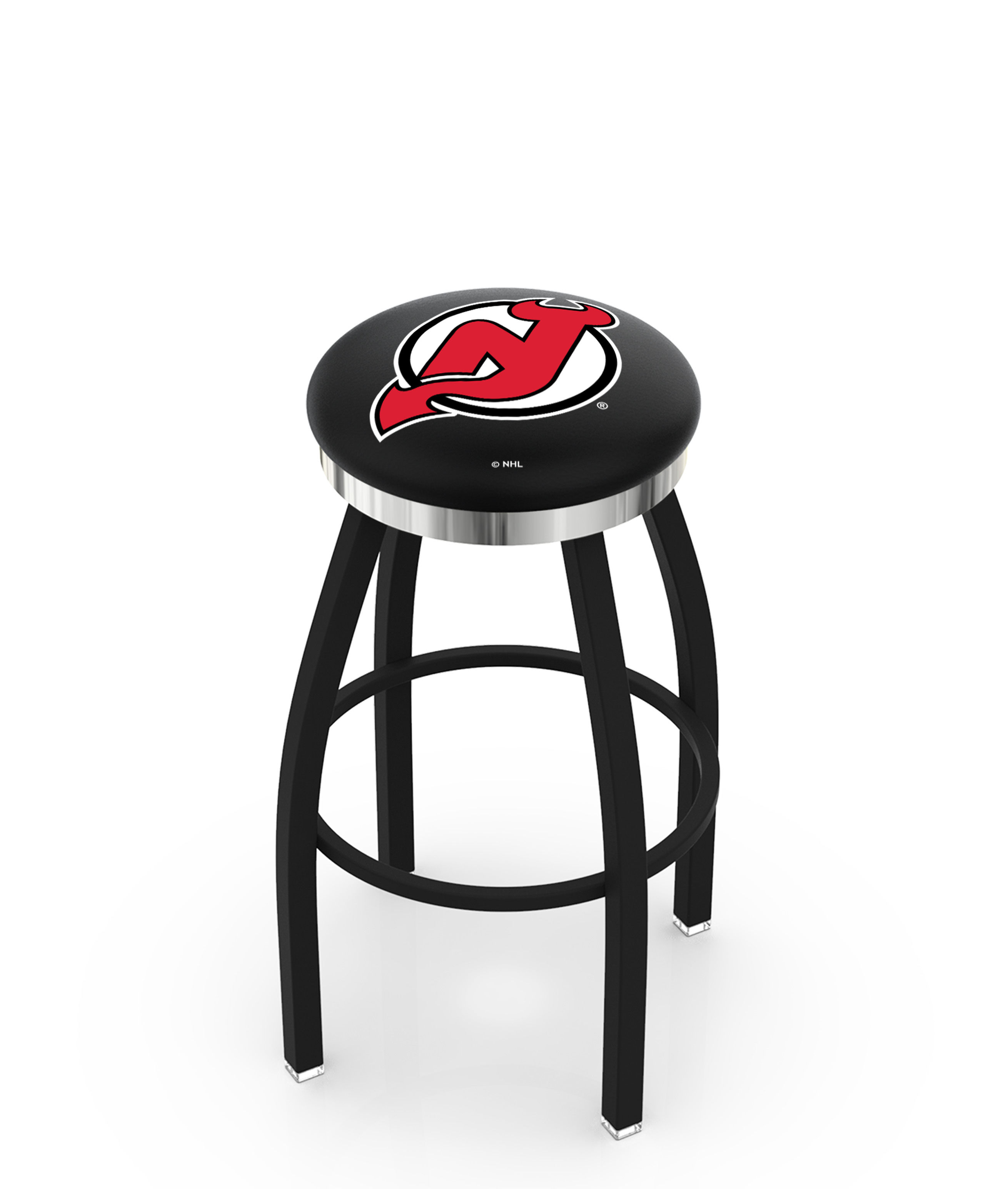 30" L8B2C - Black Wrinkle New Jersey Devils Swivel Bar Stool with Chrome Accent Ring by  Company