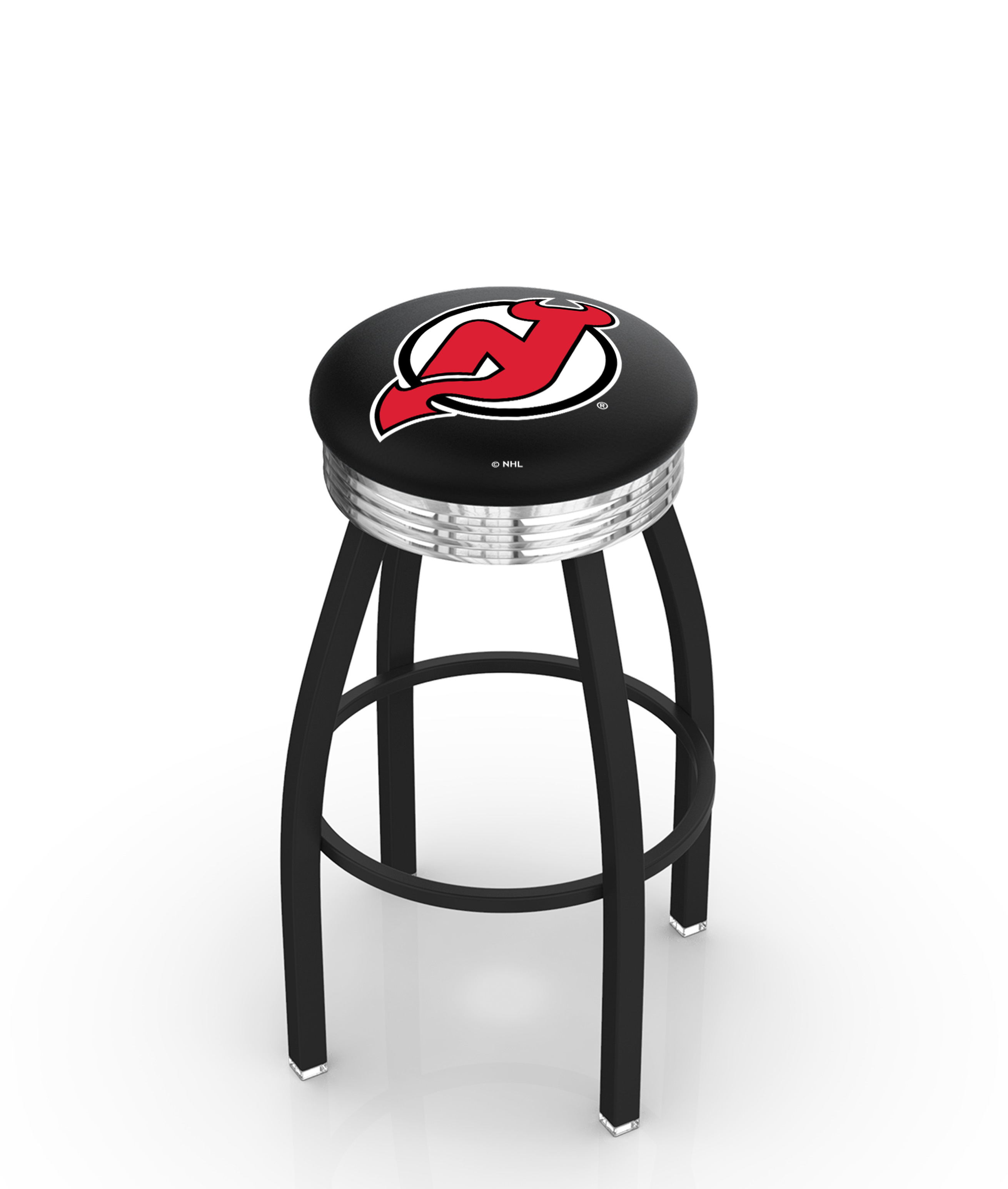25" L8B3C - Black Wrinkle New Jersey Devils Swivel Bar Stool with Chrome 2.5" Ribbed Accent Ring by  Company