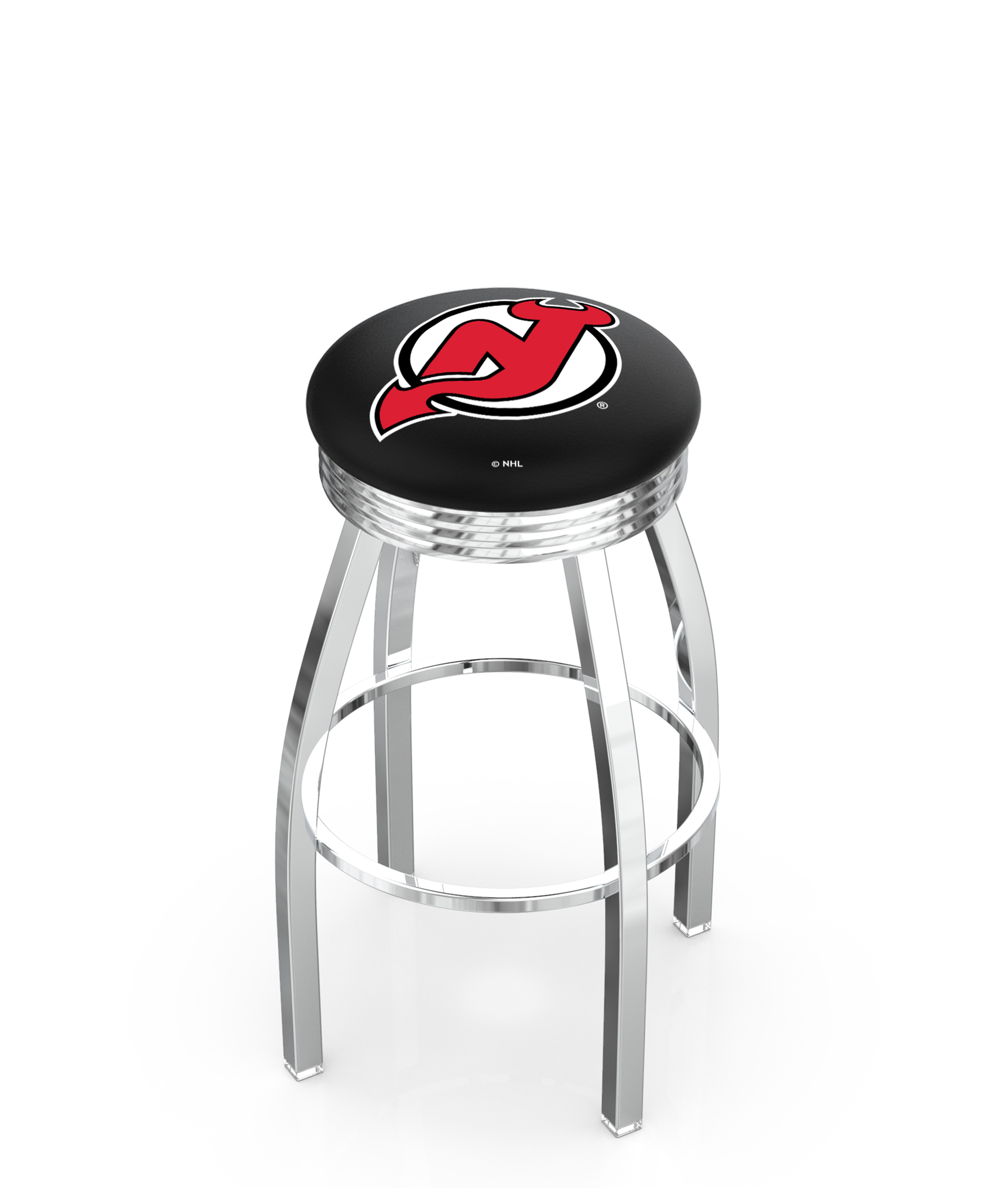 30" L8C3C - Chrome New Jersey Devils Swivel Bar Stool with 2.5" Ribbed Accent Ring by  Company