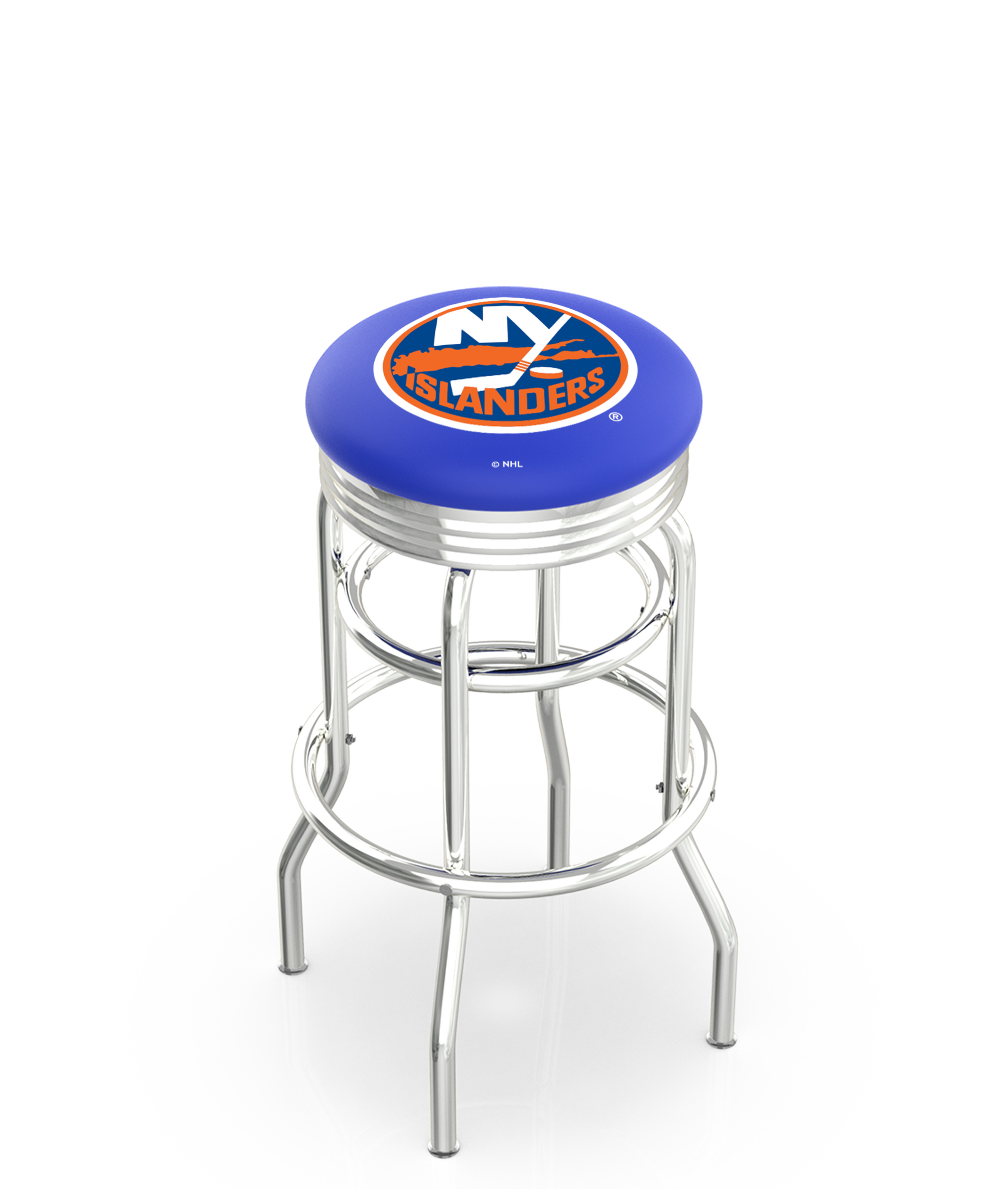 30" L7C3C - Chrome Double Ring New York Islanders Swivel Bar Stool with 2.5" Ribbed Accent Ring by  Company