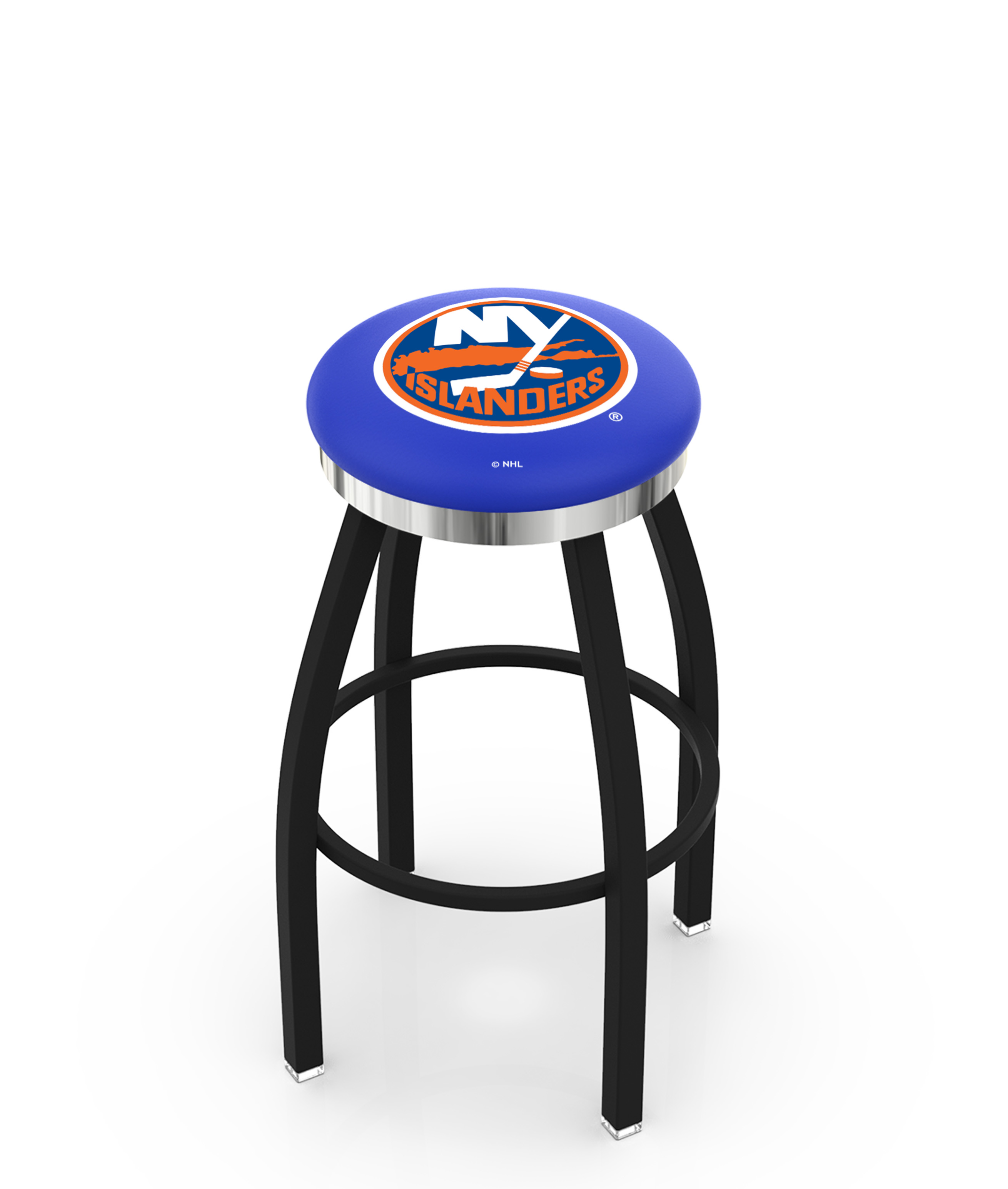 30" L8B2C - Black Wrinkle New York Islanders Swivel Bar Stool with Chrome Accent Ring by  Company