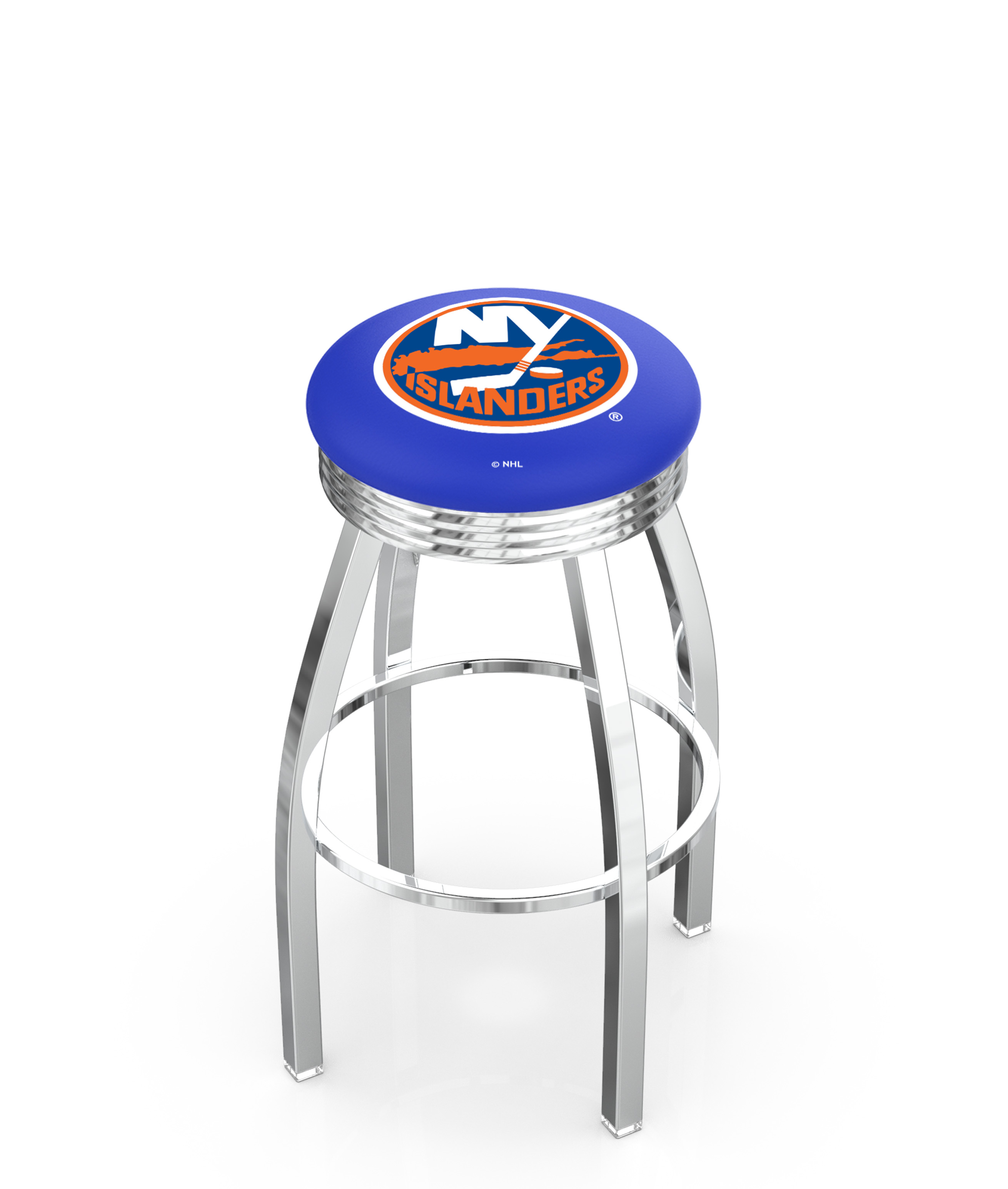 25" L8C3C - Chrome New York Islanders Swivel Bar Stool with 2.5" Ribbed Accent Ring by  Company