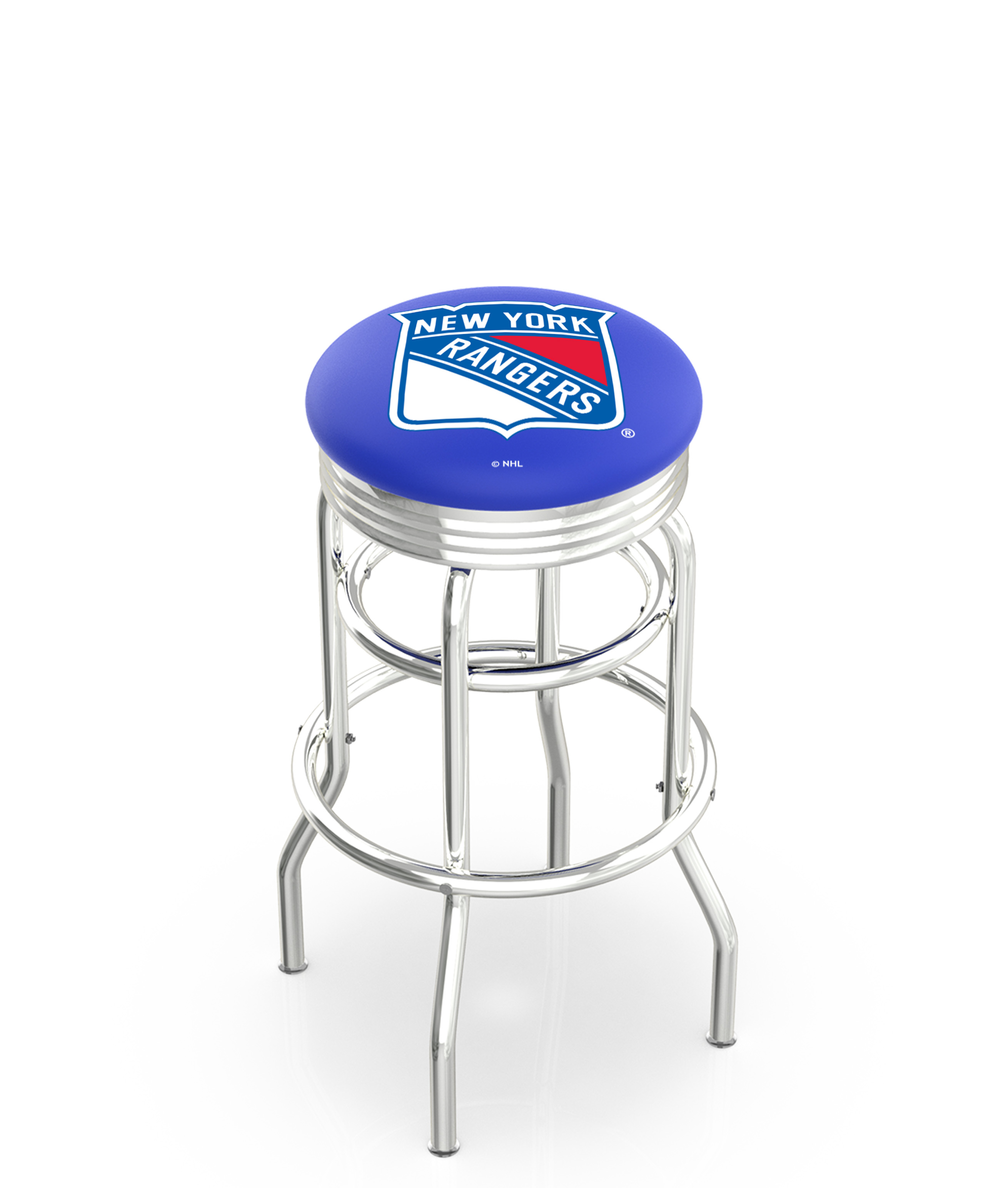 30" L7C3C - Chrome Double Ring New York Rangers Swivel Bar Stool with 2.5" Ribbed Accent Ring by  Company