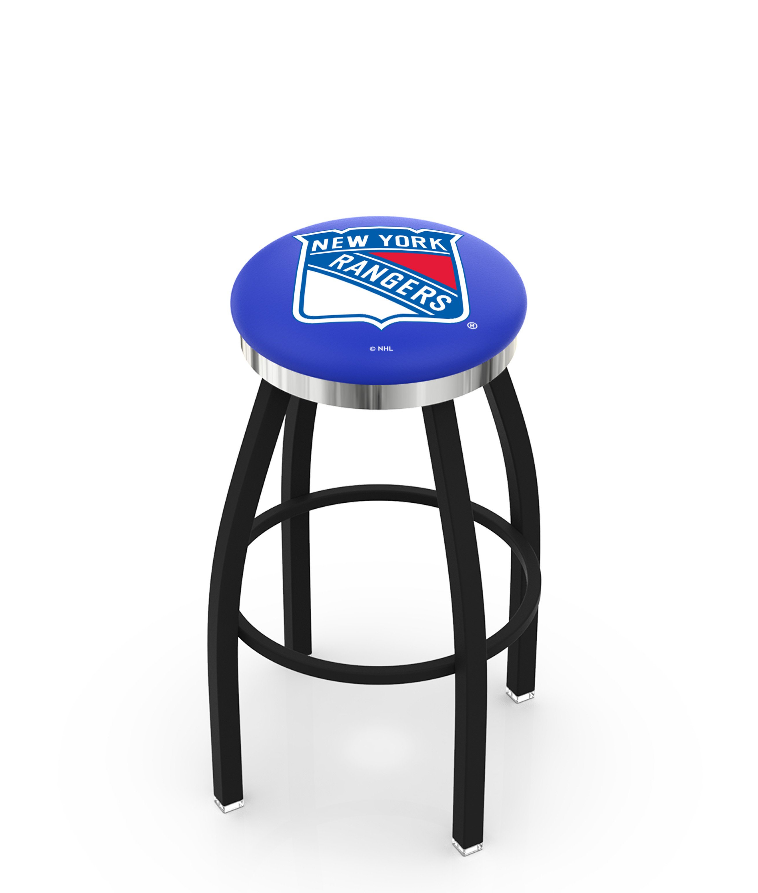 30" L8B2C - Black Wrinkle New York Rangers Swivel Bar Stool with Chrome Accent Ring by  Company