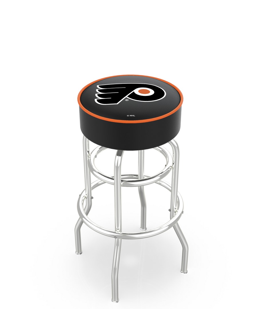 30" L7C1 - 4" Philadelphia Flyers Cushion Seat with Double-Ring Chrome Base Swivel Bar Stool by  Company
