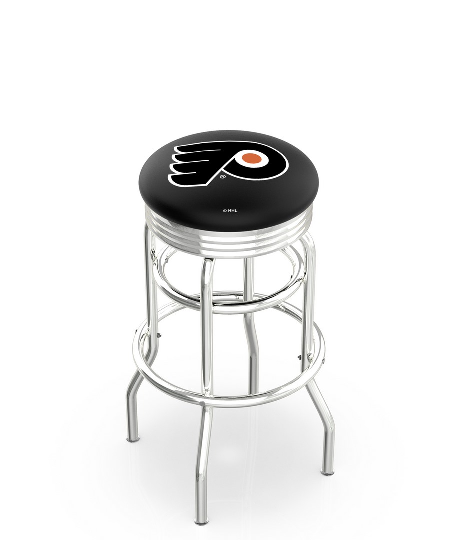 30" L7C3C - Chrome Double Ring Philadelphia Flyers Swivel Bar Stool with 2.5" Ribbed Accent Ring by  Company
