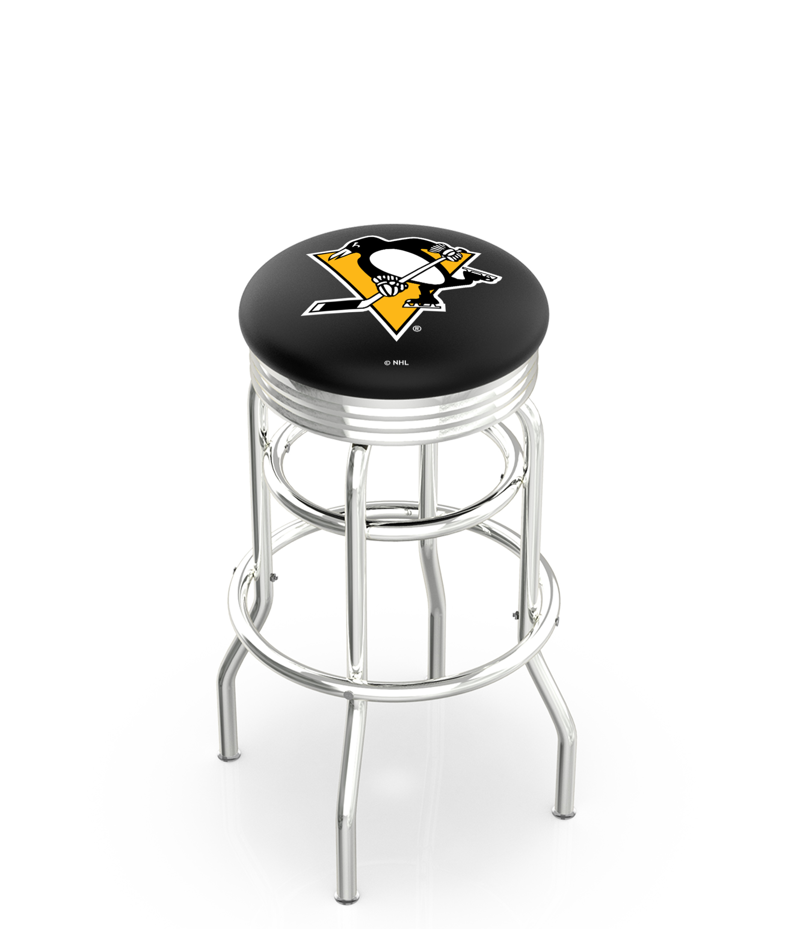 30" L7C3C - Chrome Double Ring Pittsburgh Penguins Swivel Bar Stool with 2.5" Ribbed Accent Ring by  Company