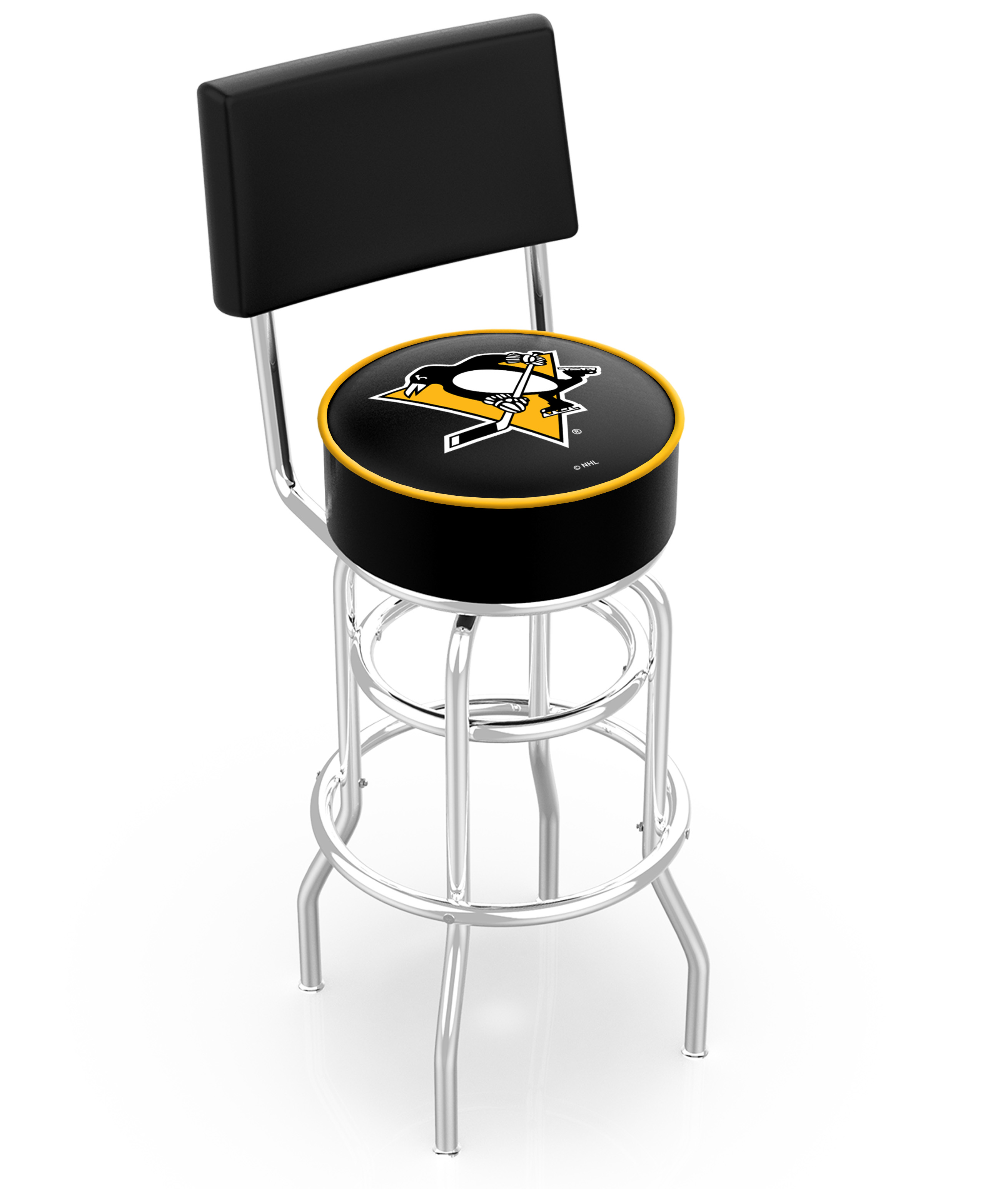 25" L7C4 - Chrome Double Ring Pittsburgh Penguins Swivel Bar Stool with a Back by  Company