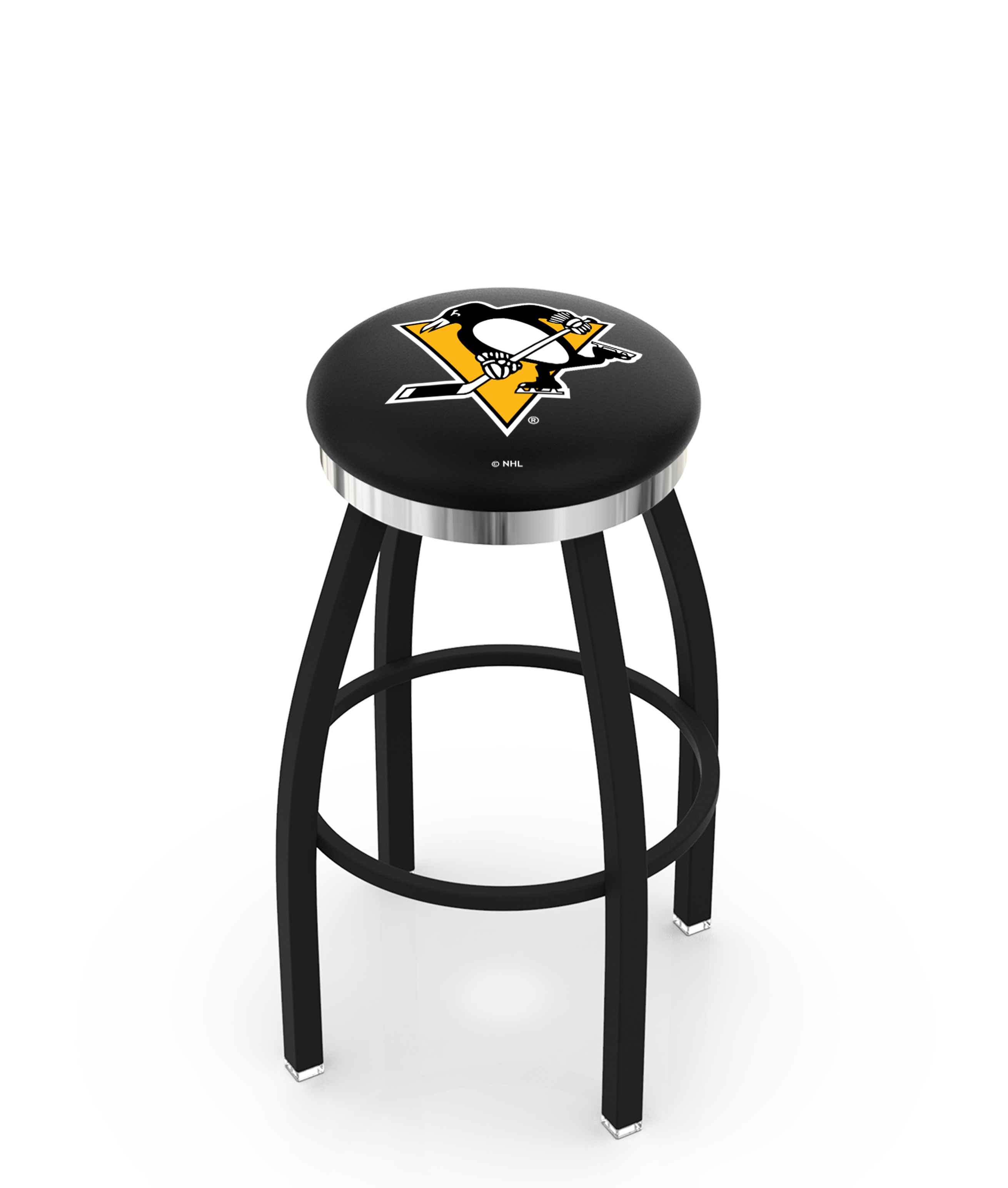 30" L8B2C - Black Wrinkle Pittsburgh Penguins Swivel Bar Stool with Chrome Accent Ring by  Company