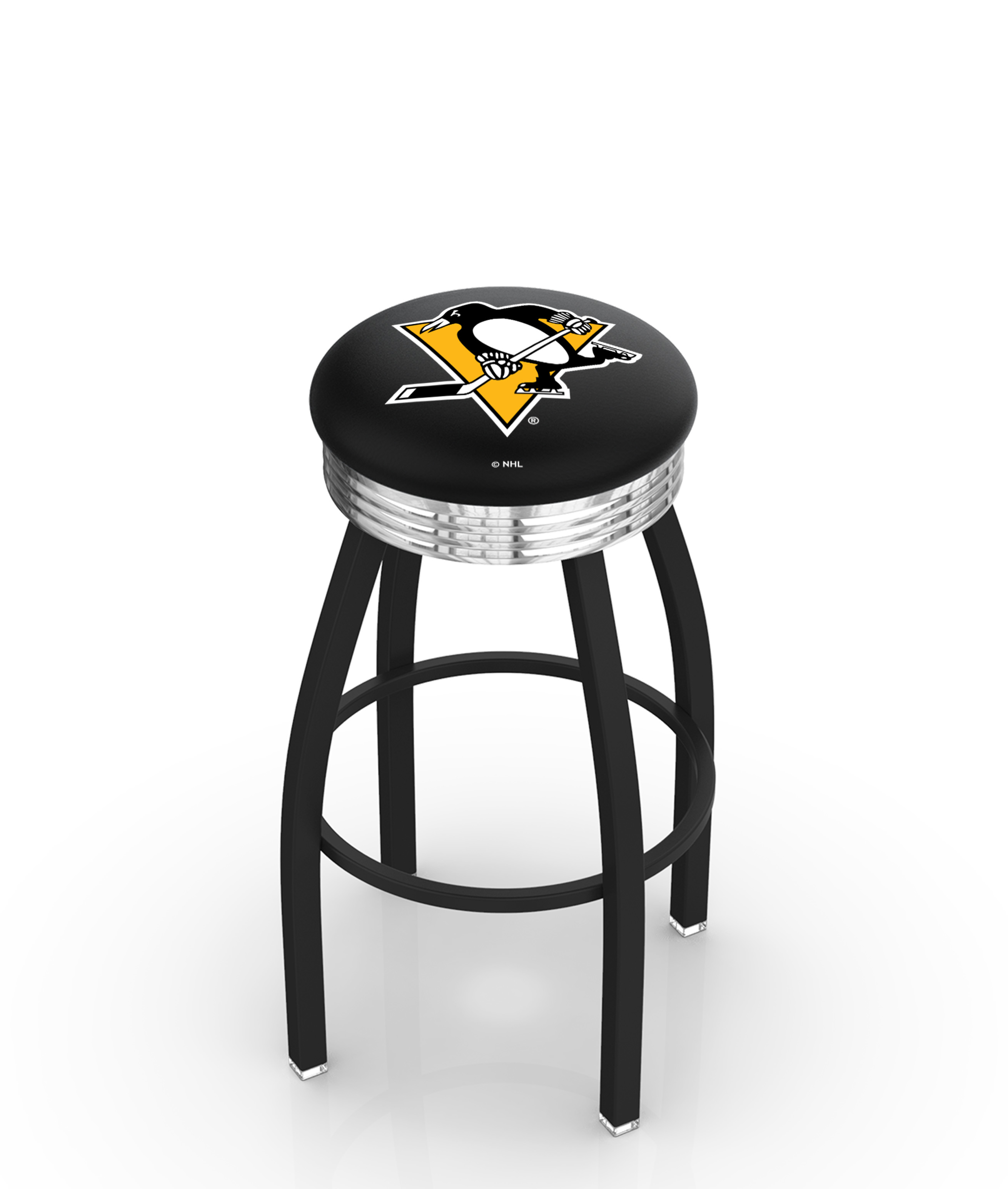 30" L8B3C - Black Wrinkle Pittsburgh Penguins Swivel Bar Stool with Chrome 2.5" Ribbed Accent Ring by  Company