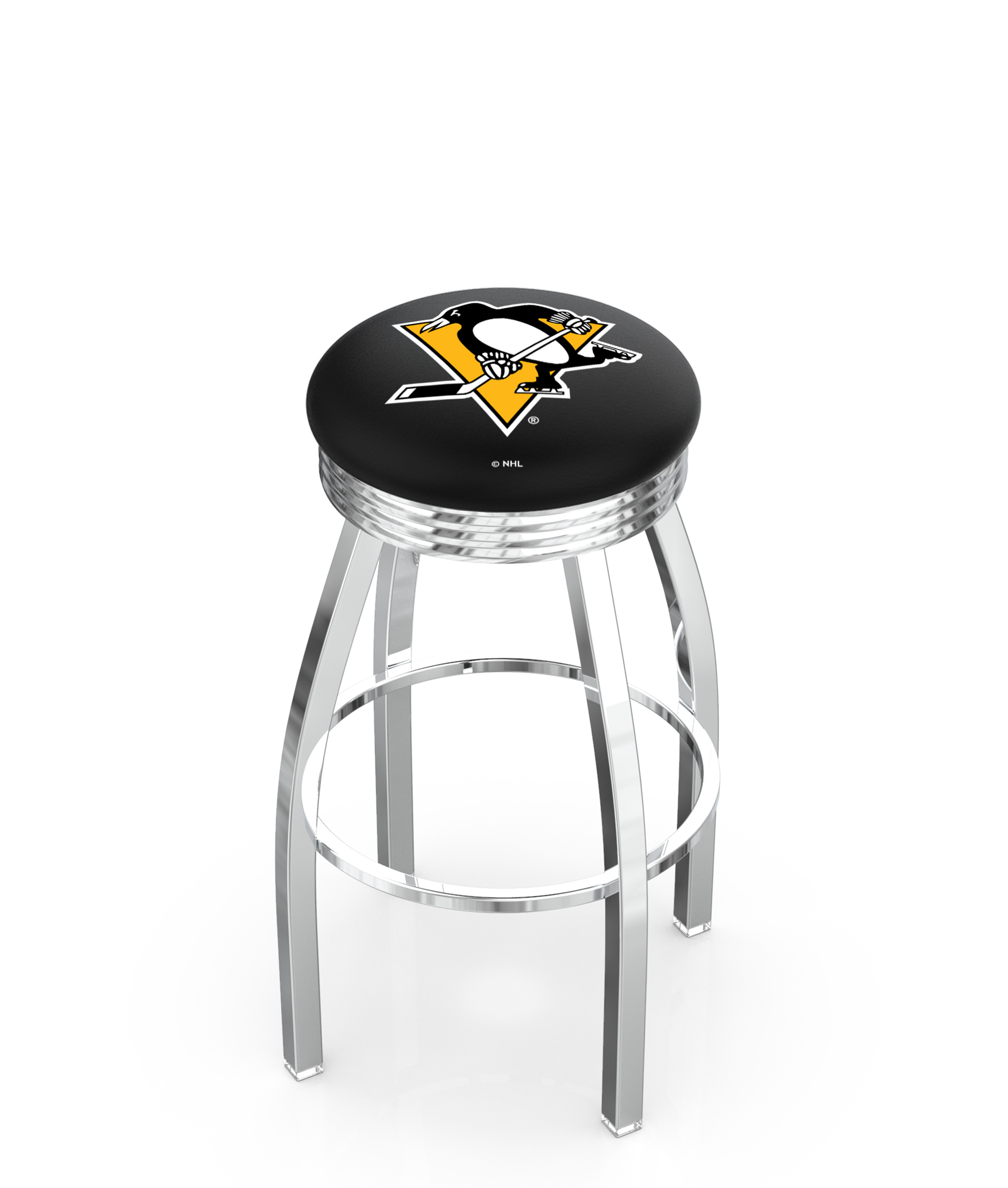 25" L8C3C - Chrome Pittsburgh Penguins Swivel Bar Stool with 2.5" Ribbed Accent Ring by  Company