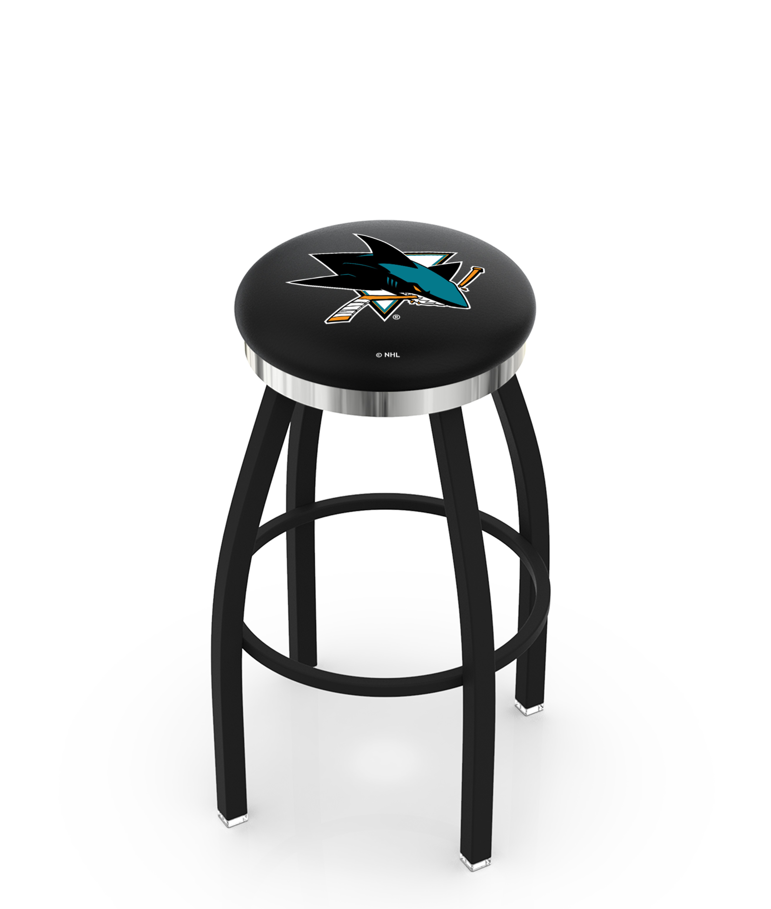 30" L8B2C - Black Wrinkle San Jose Sharks Swivel Bar Stool with Chrome Accent Ring by  Company