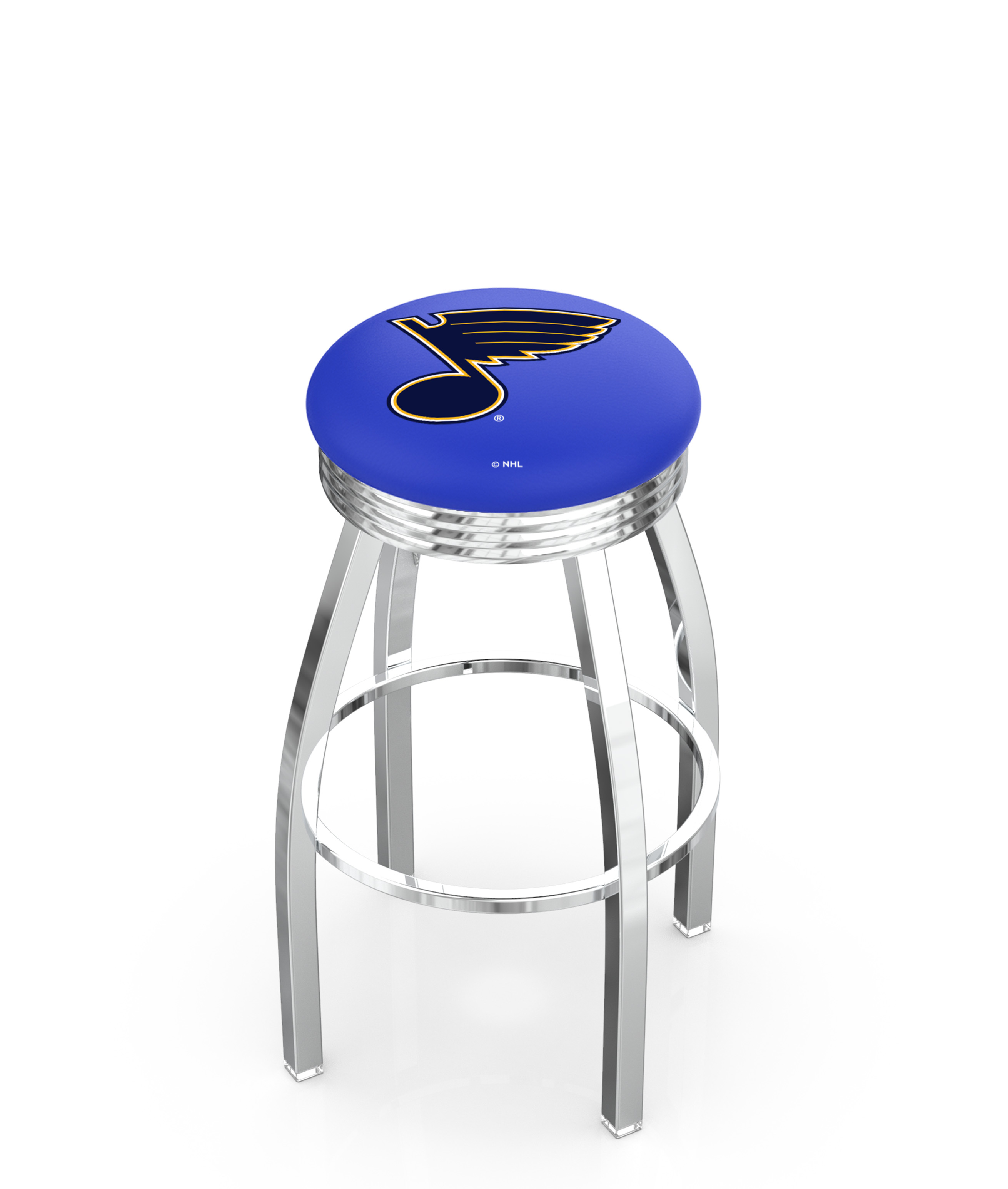 30" L8C3C - Chrome St Louis Blues Swivel Bar Stool with 2.5" Ribbed Accent Ring by  Company