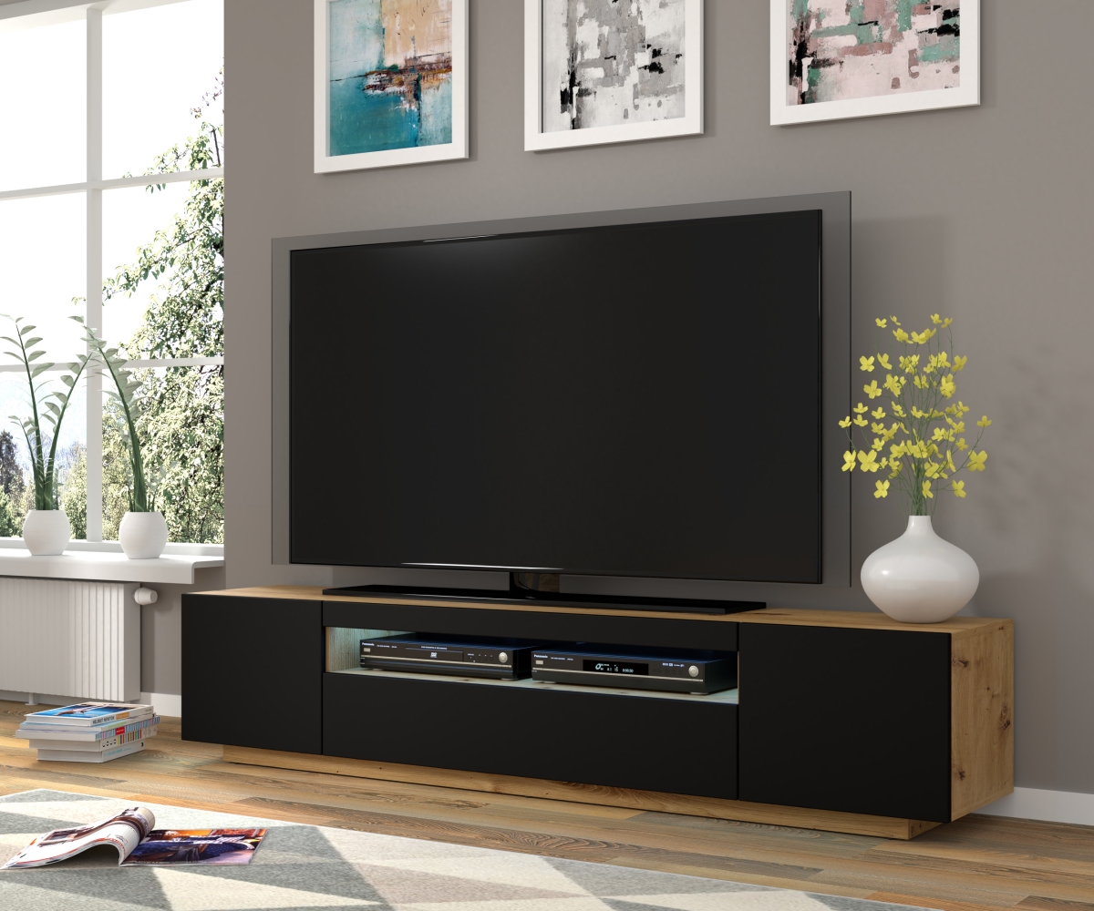 Picture of Homlando TV-STAND-AURA-200-ARTISAN-EICHE-BLACK-MAT 78.7 in. Aura TV Stand&#44; Natural Artisan Oak & Black Matt