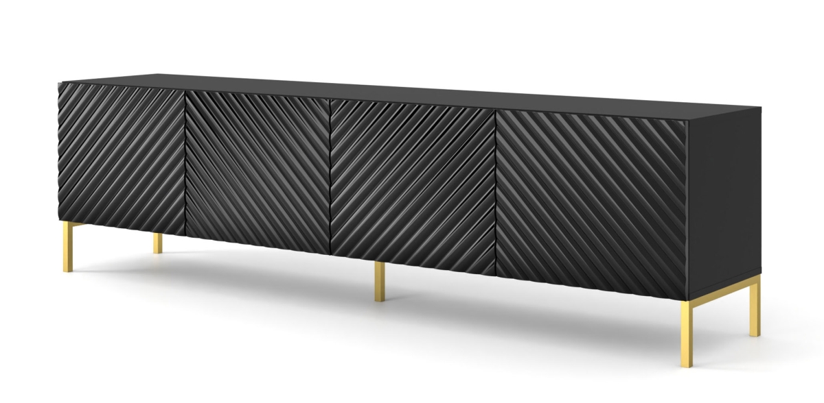 Picture of Homlando SURF-TV-STAND-200-4D-BLACK-GLOSS-GOLD-LEGS 79 in. Black Wood Effect TV Stand