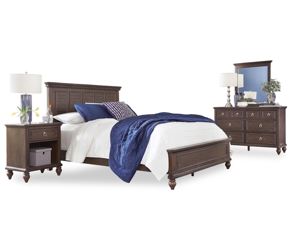 Picture of Homestyles 5503-5022 Marie Queen Size Bed&#44; Nightstand & Dresser with Mirror - Brown