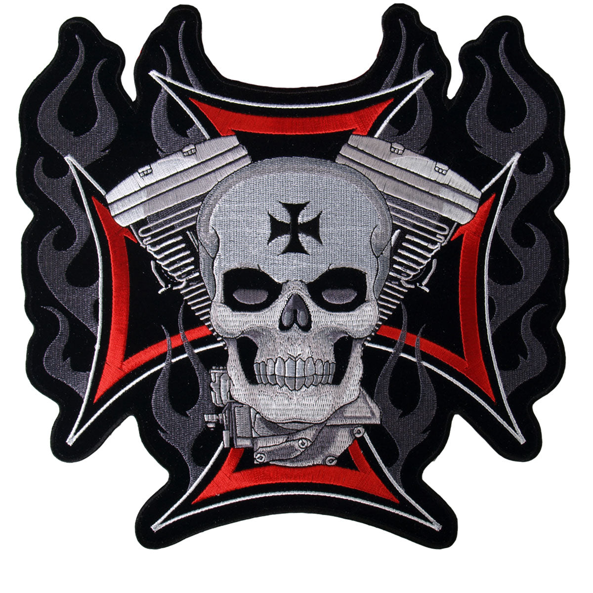 PPA1837 11 x 11 in. Cross, Motor & Skull Embroidered Patch - Black & White