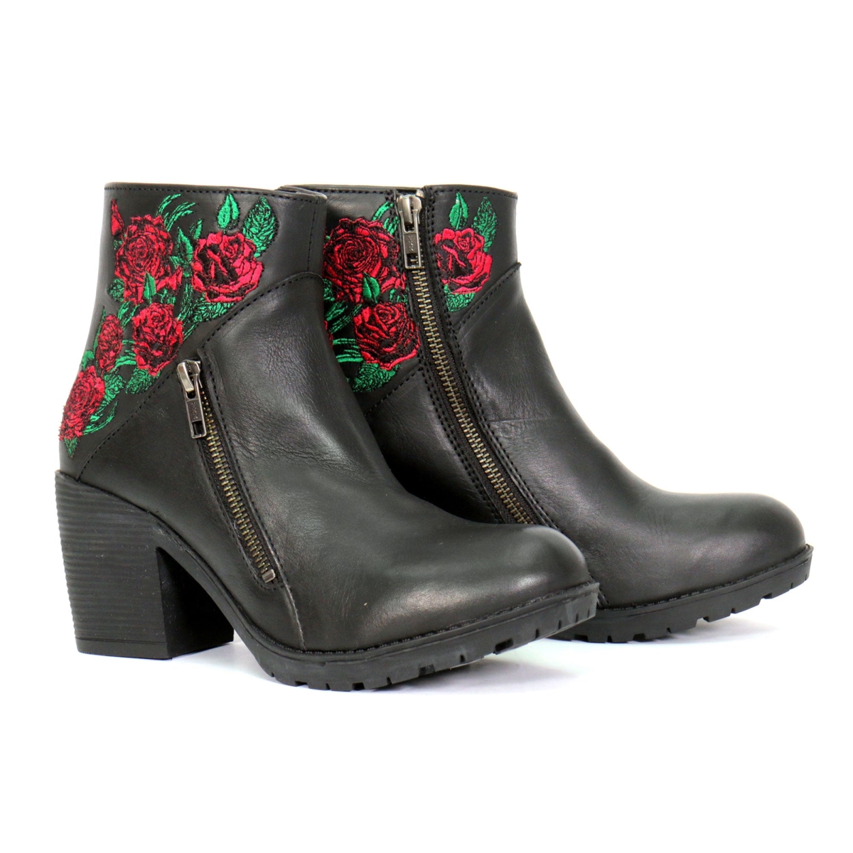 BTL1008 Ladies Wild Roses Zipper Boot - Black - Size 5.5