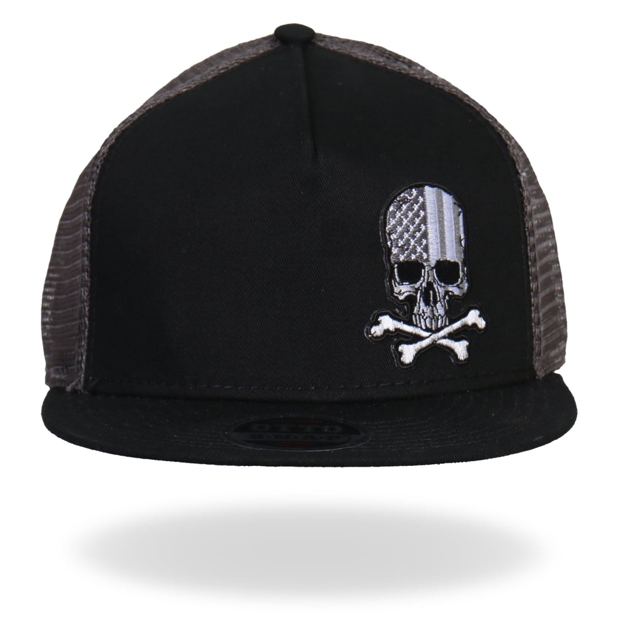 GSH2004 Flag Skull Snapback Ball Hat - Black & Charcoal - Adjustable Size