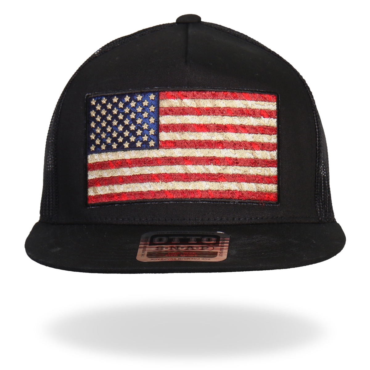 GSH2005 Vintage American Flag All Snapback Hat - Black - Adjustable Size