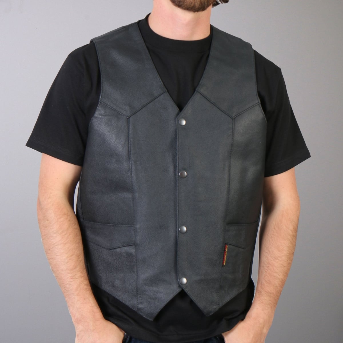 vsm1032 Men Motorcycle Style Classic Leather Biker Vest - Black - Extra Small