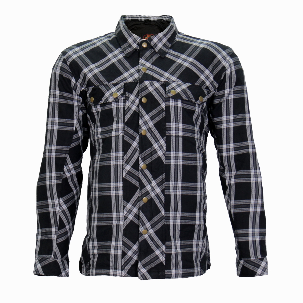 JKM3002 Men Motorcycle Armored Flannel Biker Jacket - Black & White - Small