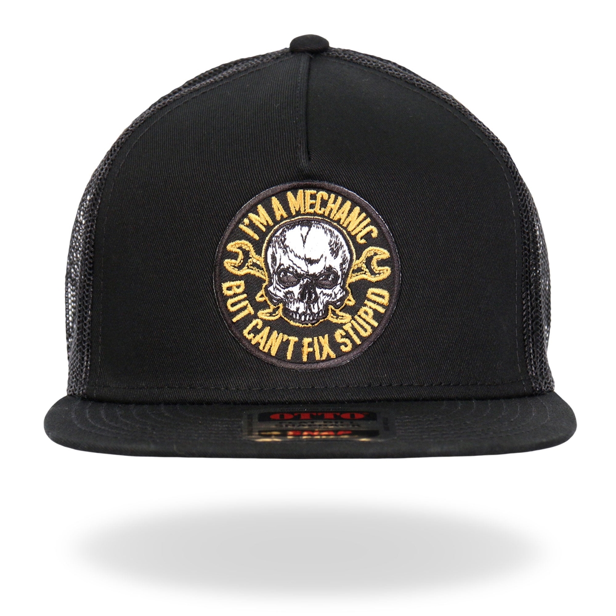 GSH2036 Mechanic Cant Fix Stupid Snapback Hat - Black, Yellow & White - Adjustable Size