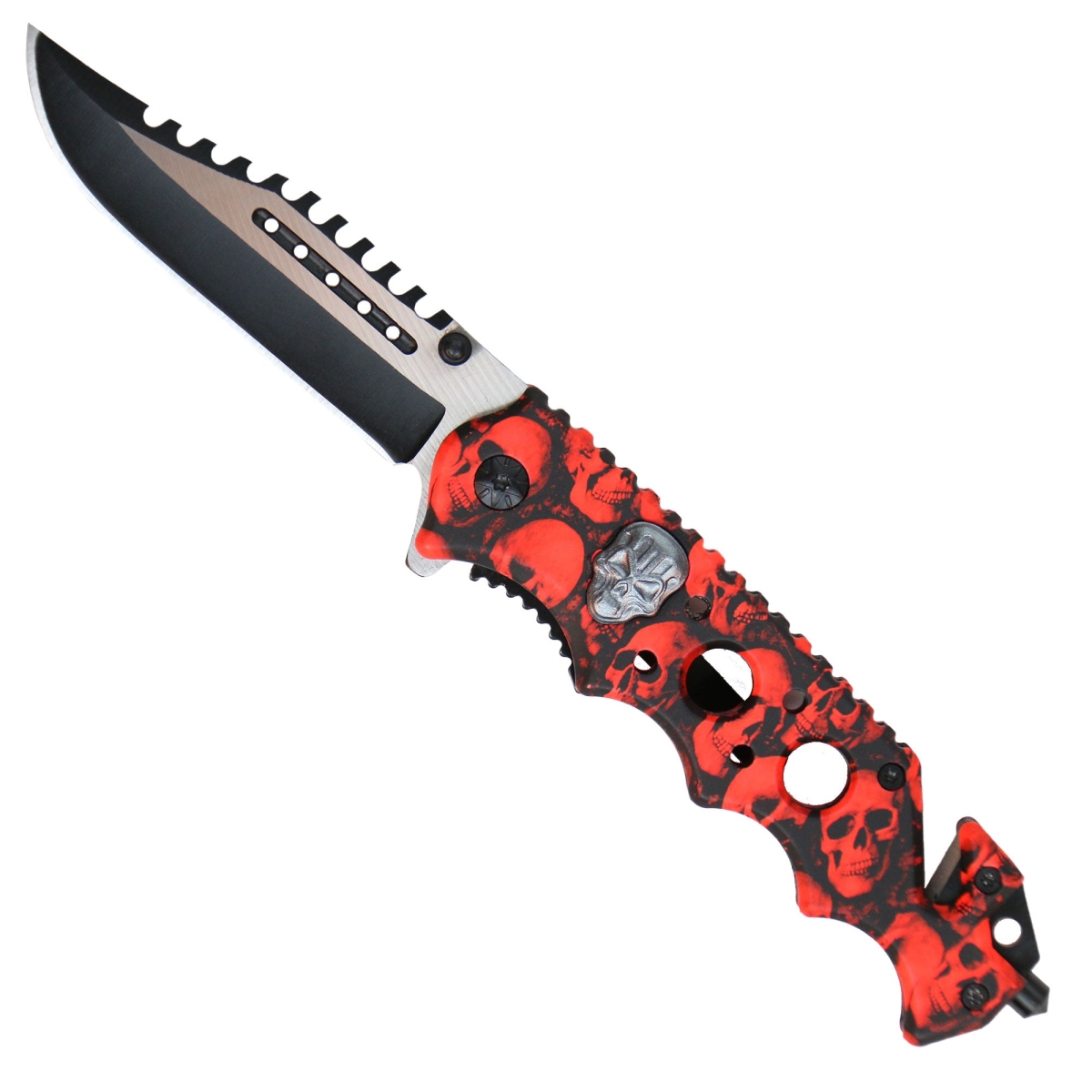 KNA1159 3.5 in. Skulls Tactical Knife - Red