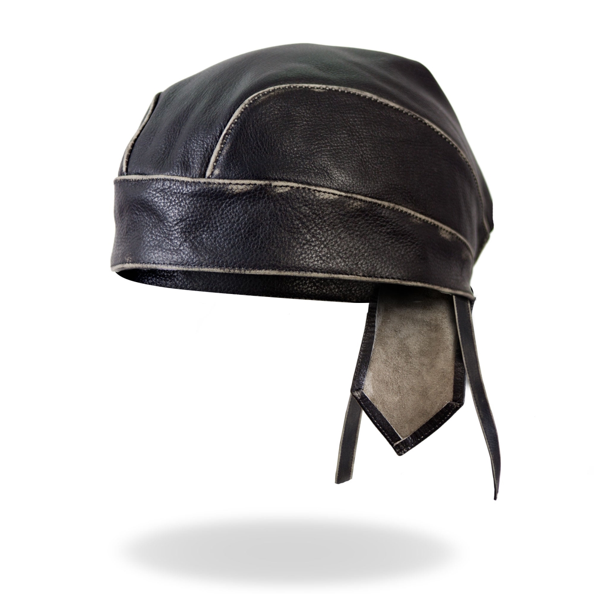 HWL1009 Rub-Off Seam Medium Weight Leather Headwrap - Black with Gray - One Size Fits Most