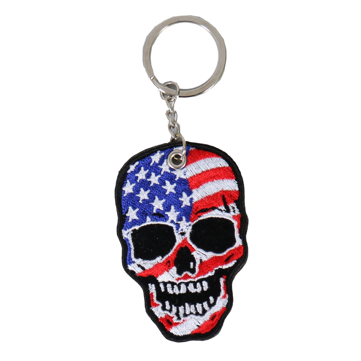 kch1013 2 x 3 in. American Flag Skull Embroidered Keychain