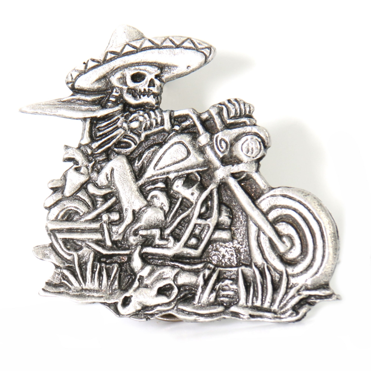 pna1205 Sombrero Skeleton Rider Pin - Pewter