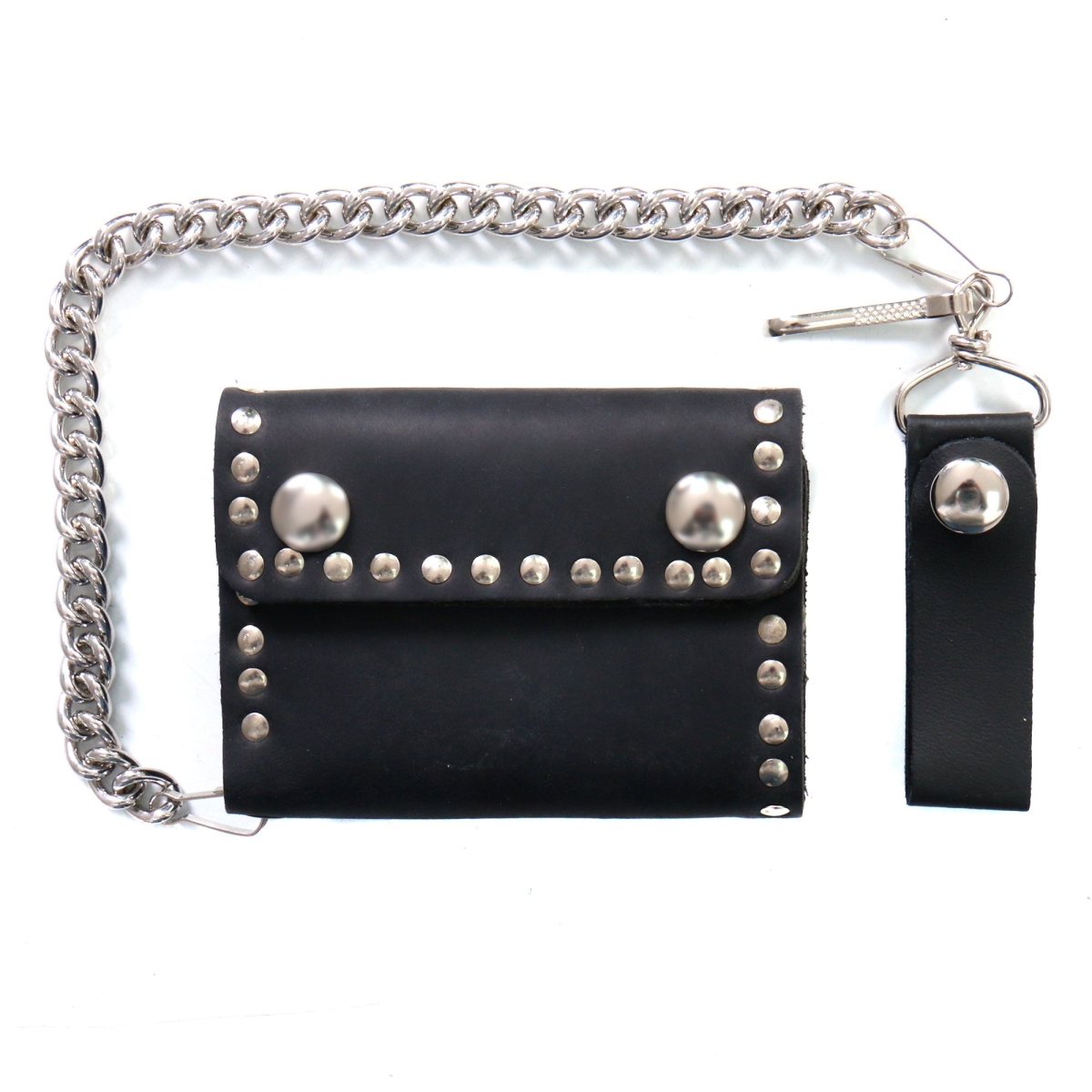 WLC3105 4 in. Premium Leather Studded Bi-Fold Chain Wallet - Black