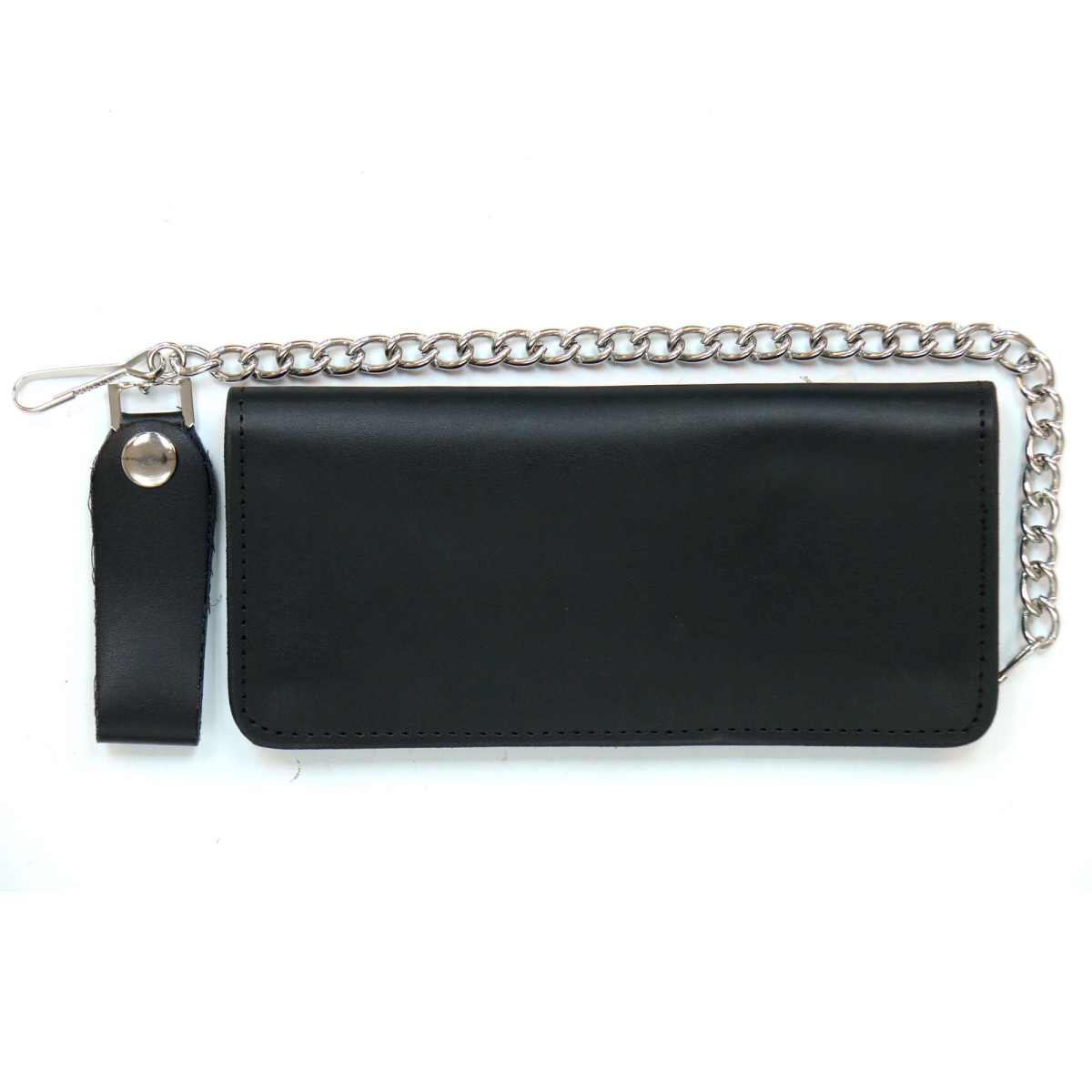 WLC2201 8 in. Double Fold 4 Pocket Leather Wallet with Chain - Black