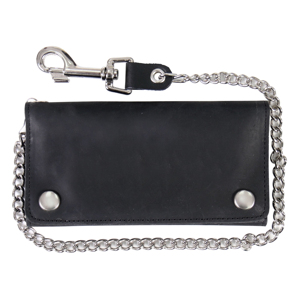 WLC3102 7 in. Naked Leather Tri-Fold Wallet with Chain - Black