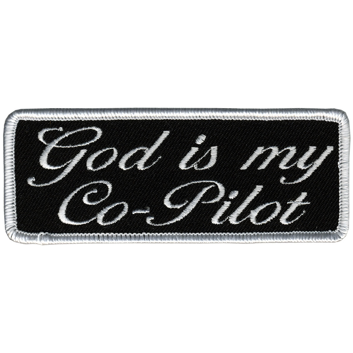 PPL9290 4 x 2 in. God is My Co-Pilot Patch - Black & White