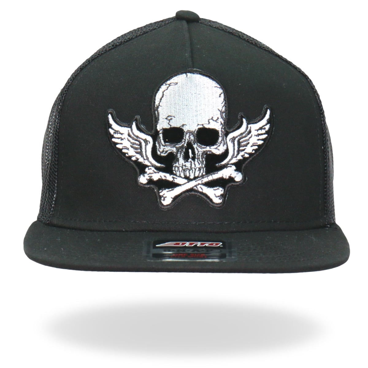 GSH2017 Skull Bones Wings Snapback Hat - Black - Adjustable Size