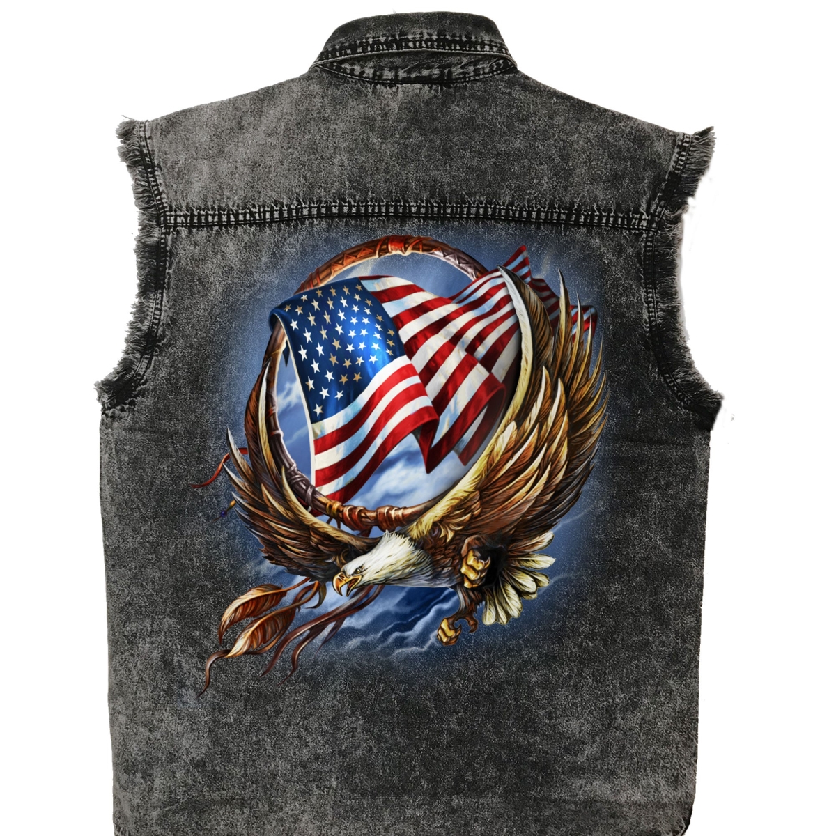 GMD5472 Mens Hoop Eagle Dyed Sleeveless Denim Shirt - Charcoal Dye - Medium