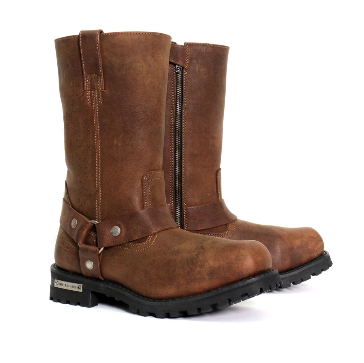 BTM1001 11 in. Men Harness Motorcycle Leather Boots - Rust Brown