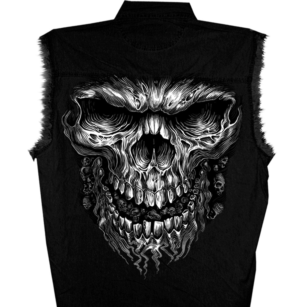 gmd5237 Mens Shredder Skull Sleeveless Denim Shirt - Black - Medium