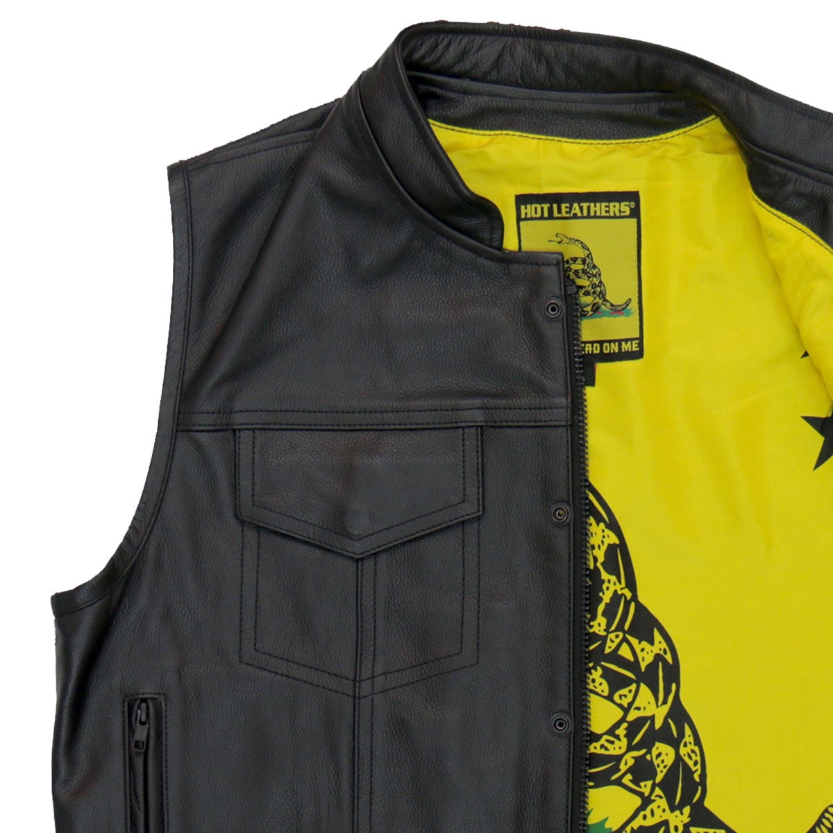 VSM1053 Men Dont Tread on Me Motorcycle Club Style Conceal & Carry Leather Biker Vest - Black - Medium